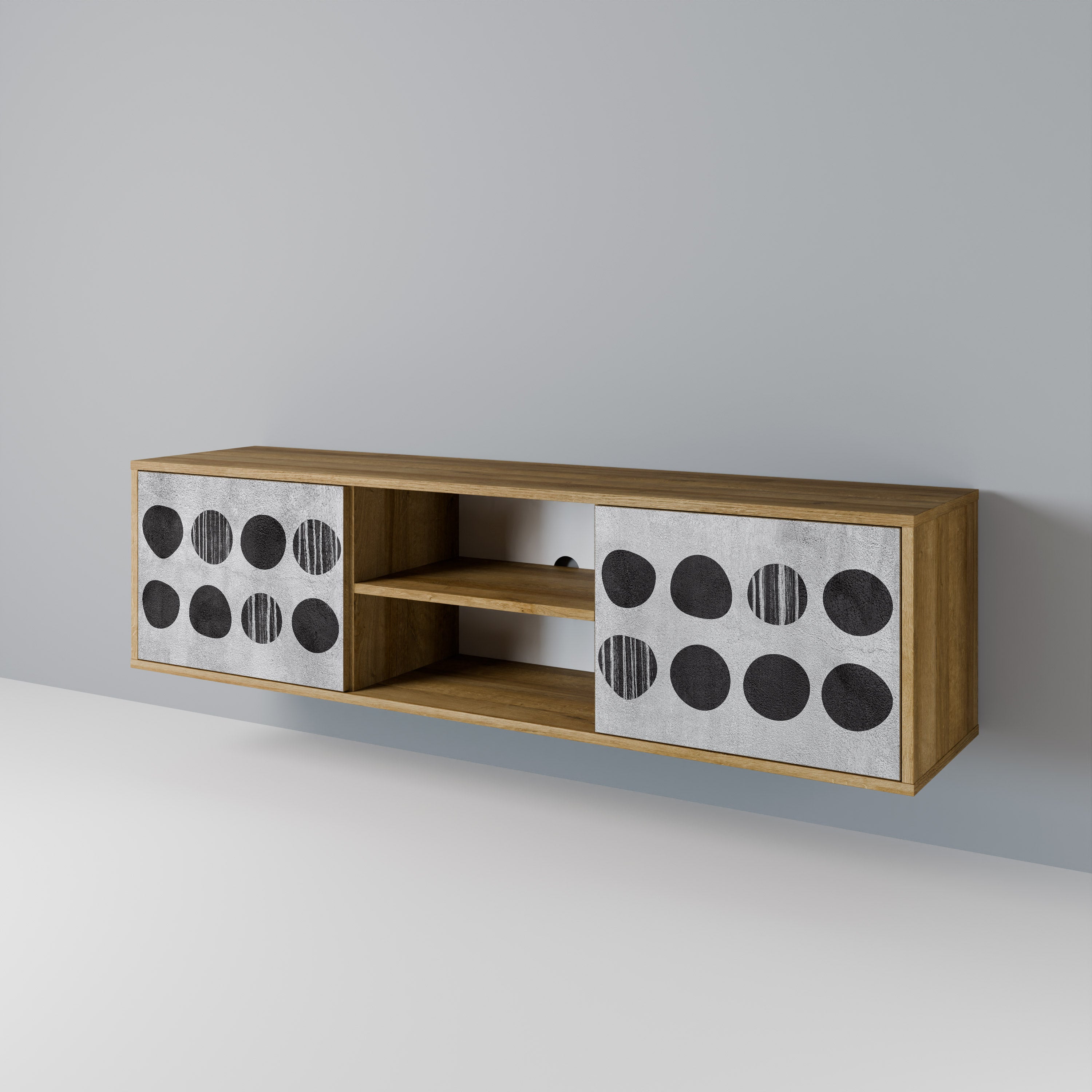 Mueble de TV de 2 puertas GHOSTLY GRADIENTS con efecto roble