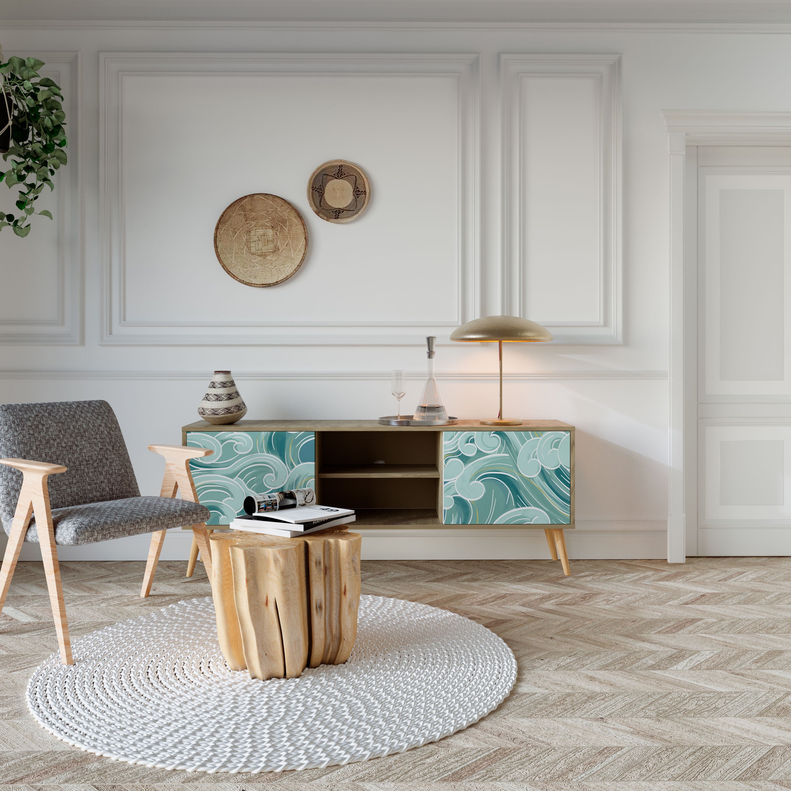 Mueble de TV ASIAN SWAY de 2 puertas con efecto roble