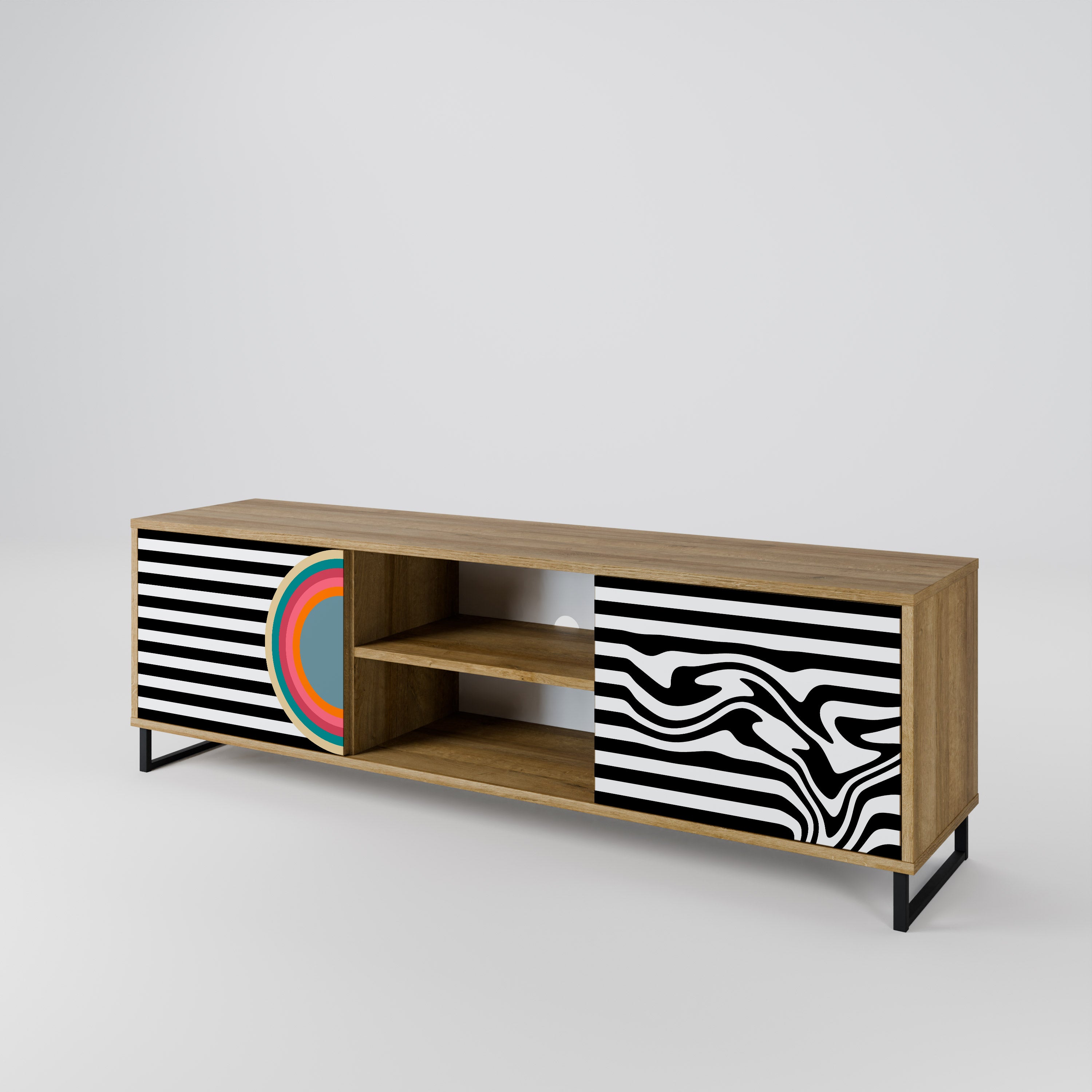 Mueble de TV de 2 puertas SPECTRA SHOWCASE con efecto roble