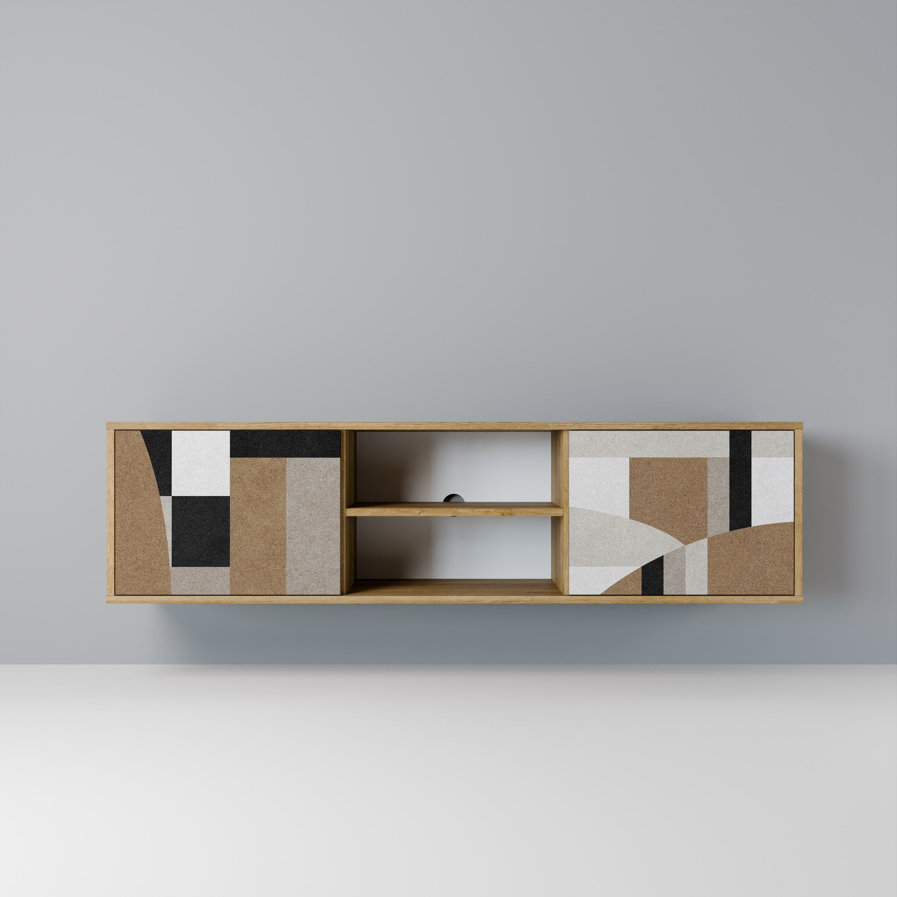 Mueble de TV de 2 puertas DELICATE MEMENTO con efecto roble