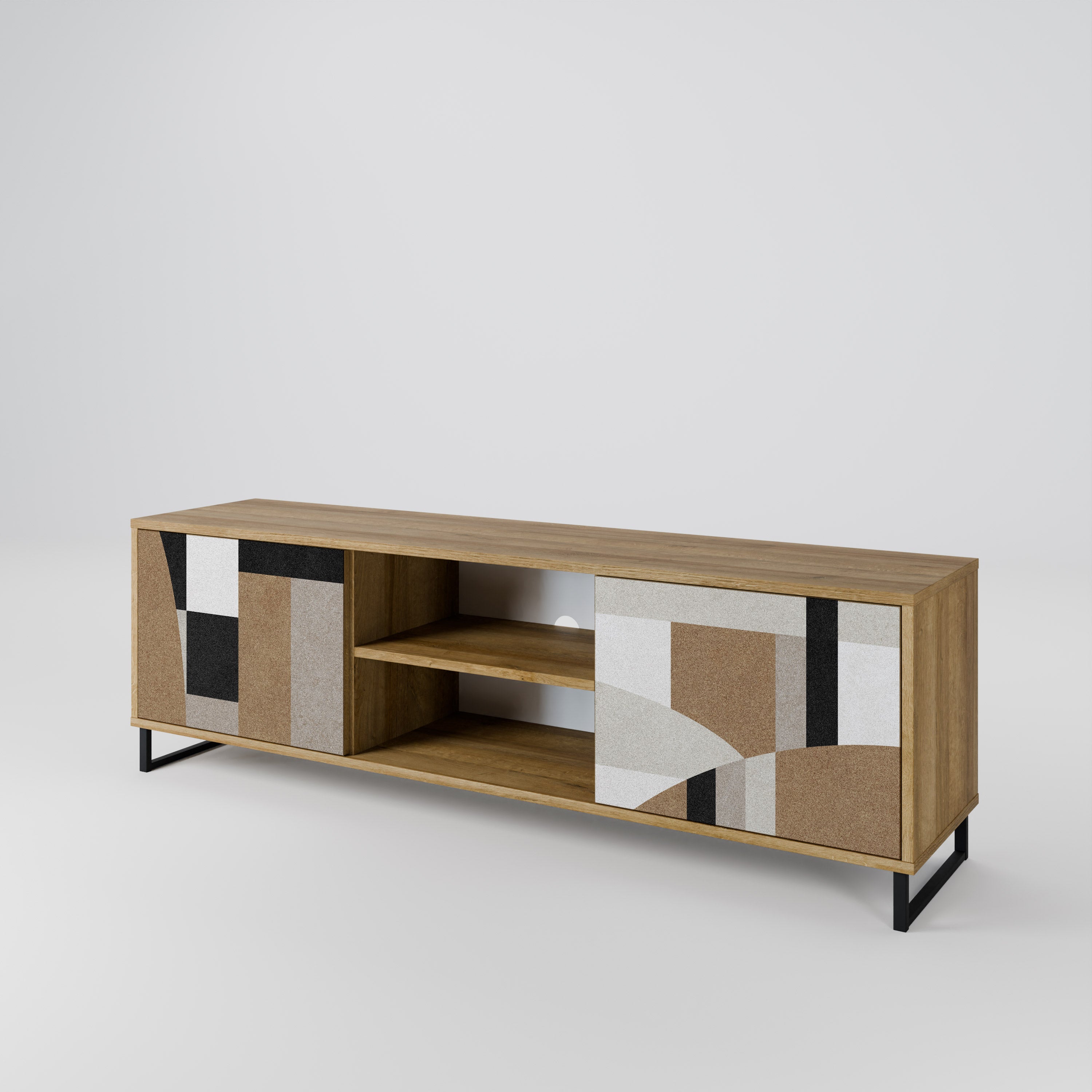 Mueble de TV de 2 puertas DELICATE MEMENTO con efecto roble
