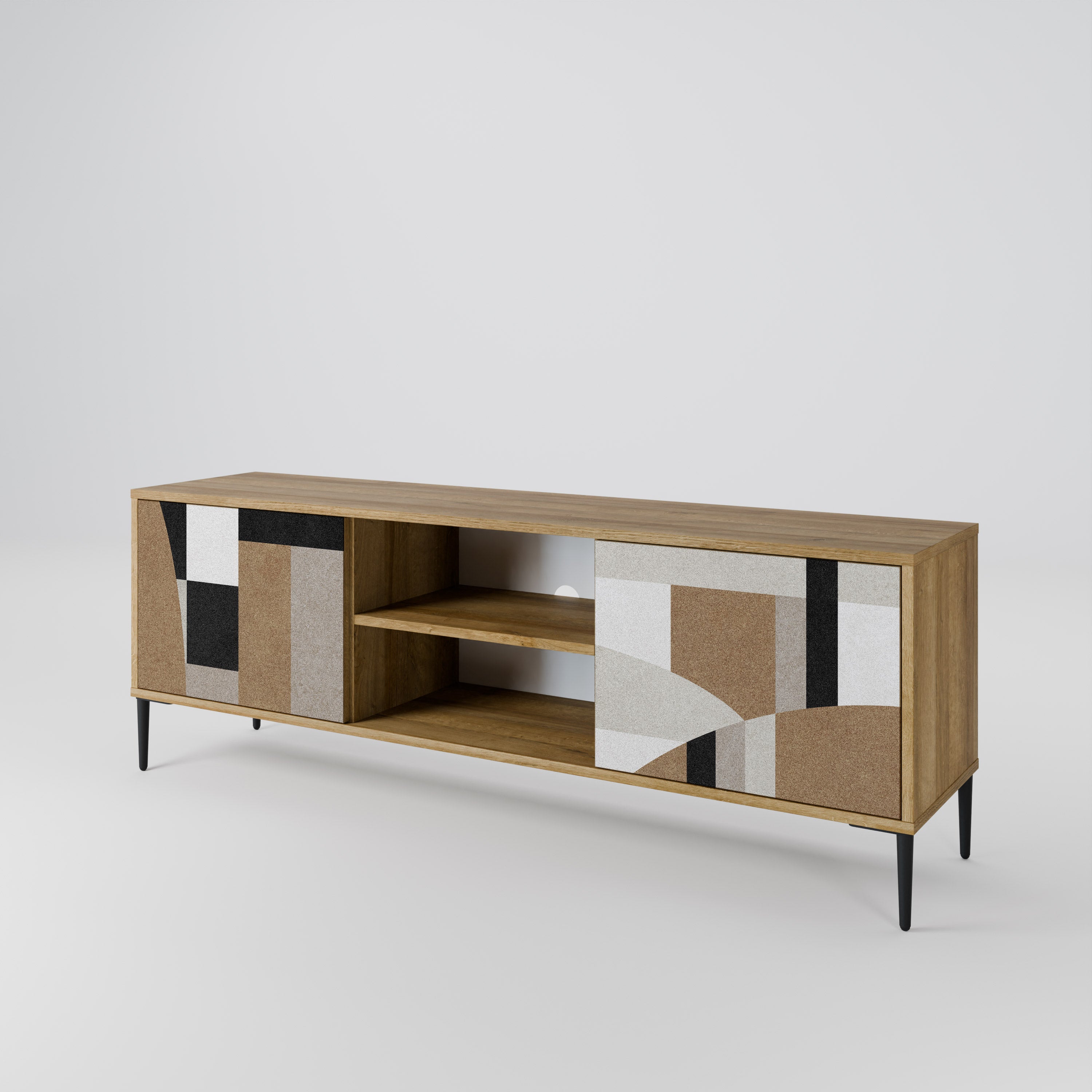 Mueble de TV de 2 puertas DELICATE MEMENTO con efecto roble