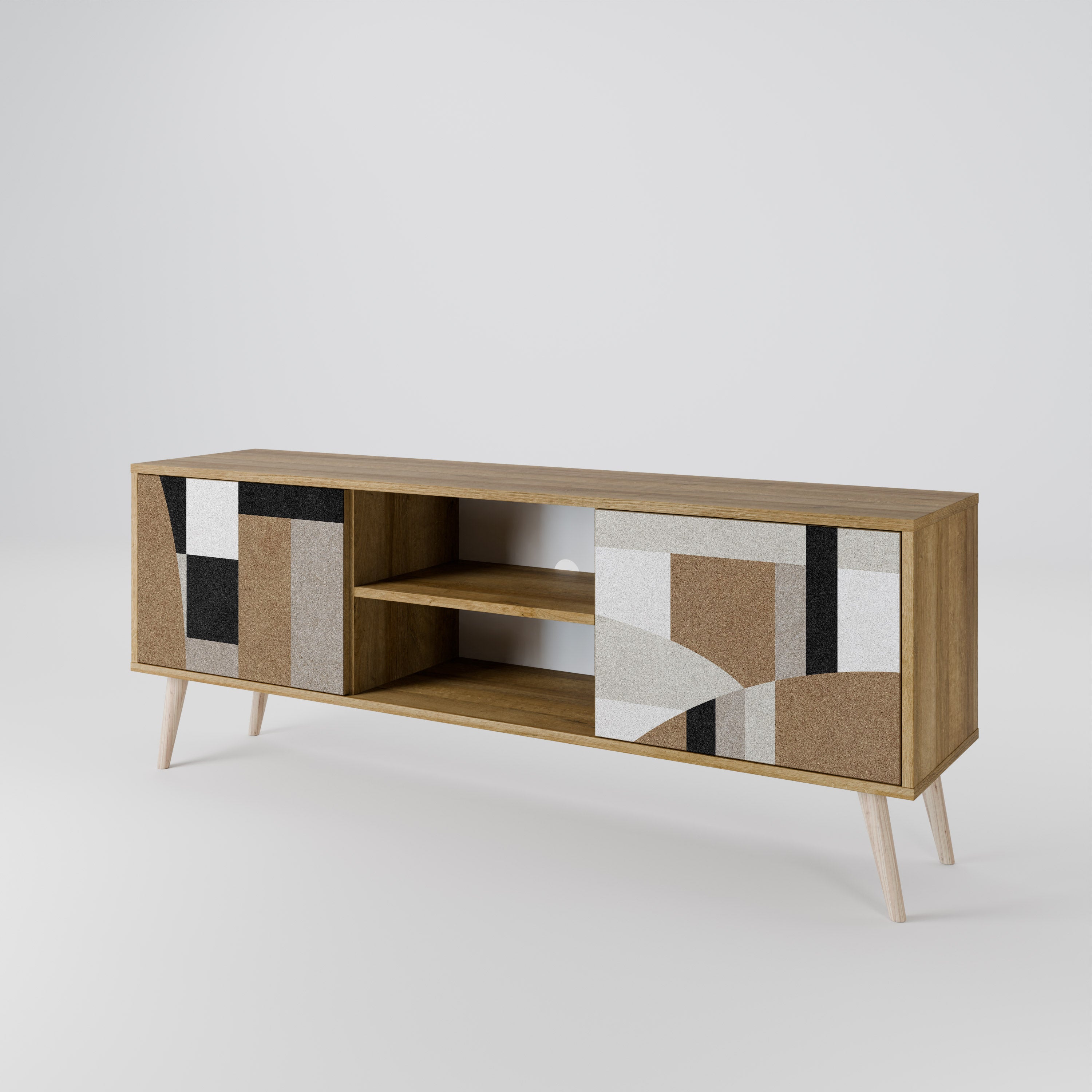 Mueble de TV de 2 puertas DELICATE MEMENTO con efecto roble