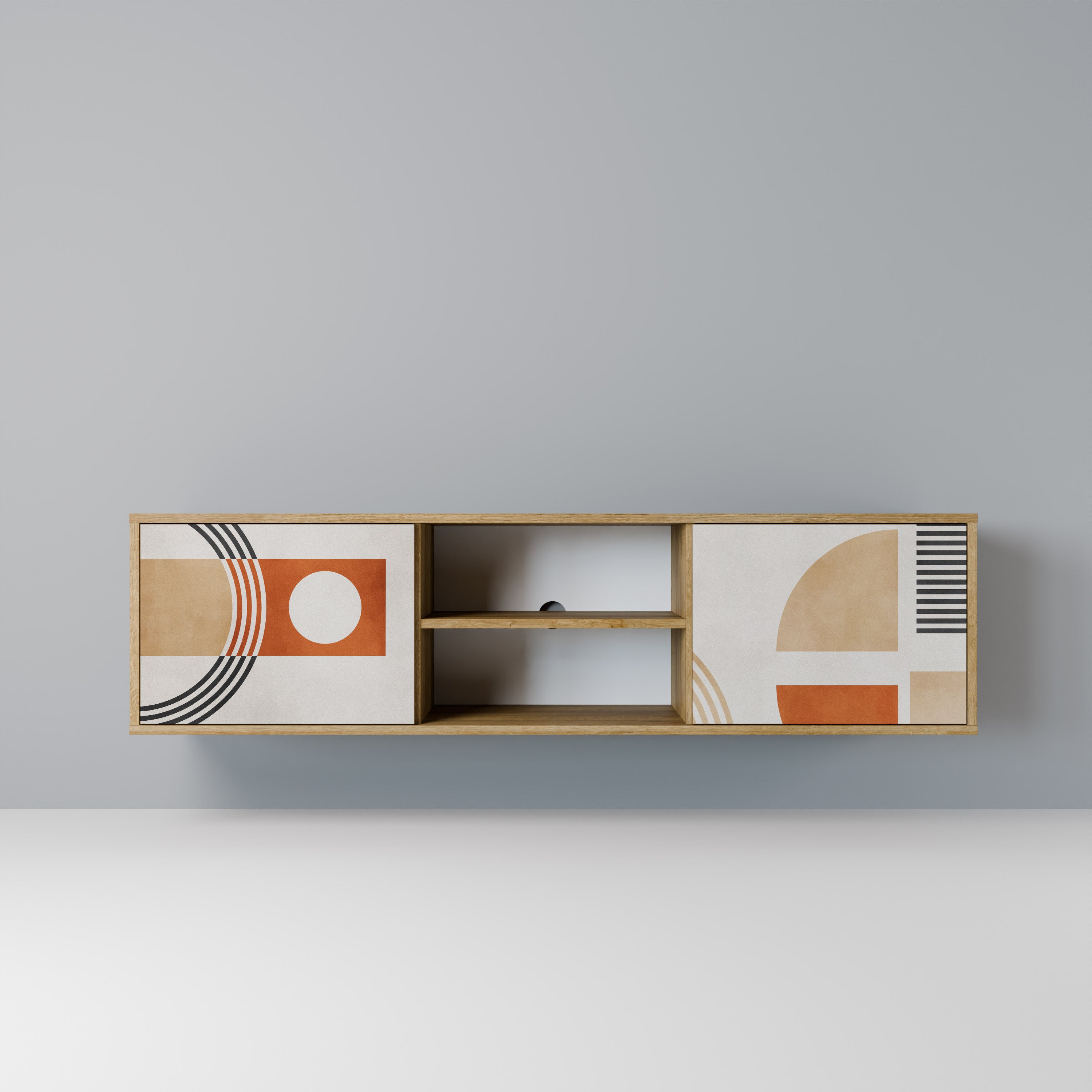 Mueble de TV de 2 puertas SPACE AROUND con efecto roble