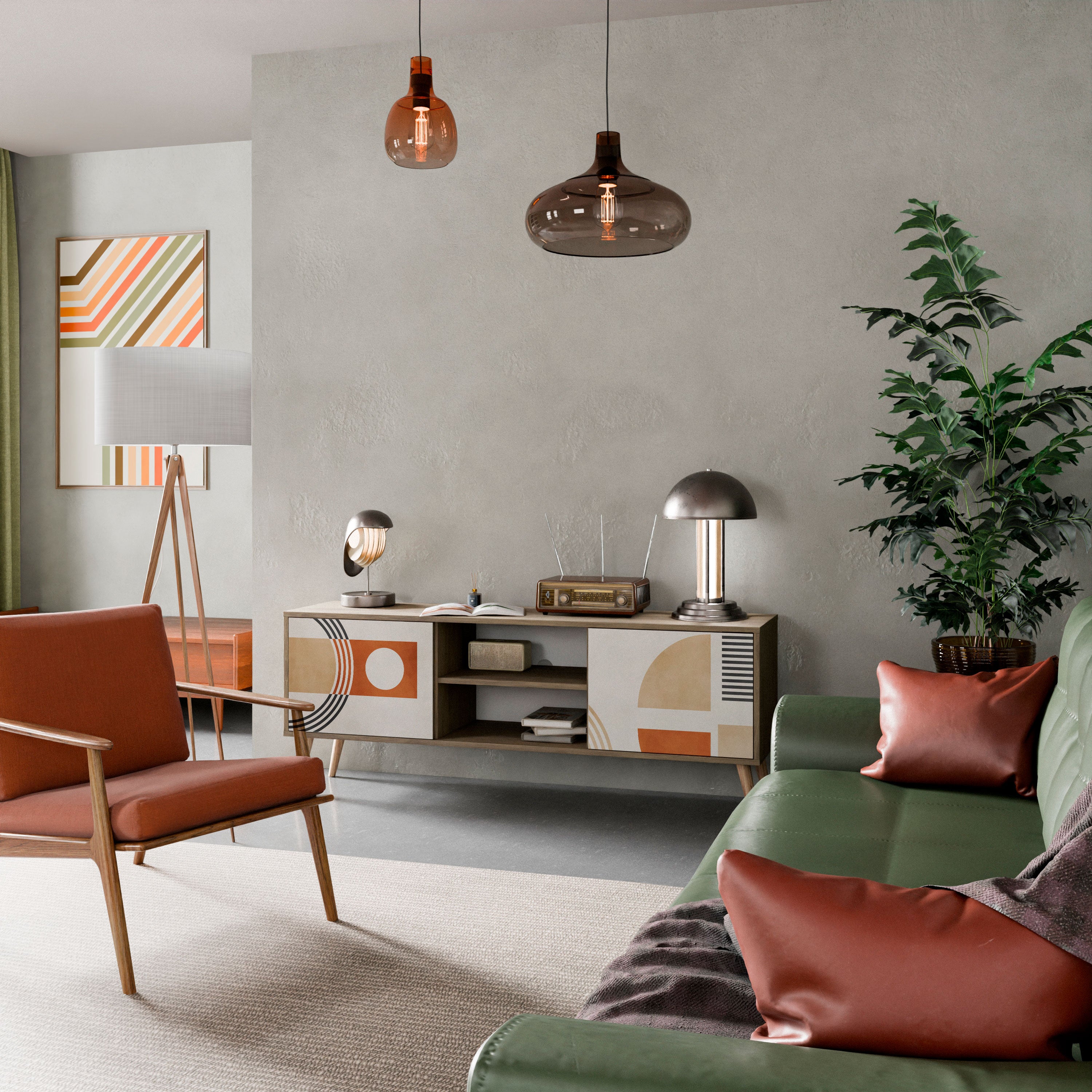 Mueble de TV de 2 puertas SPACE AROUND con efecto roble