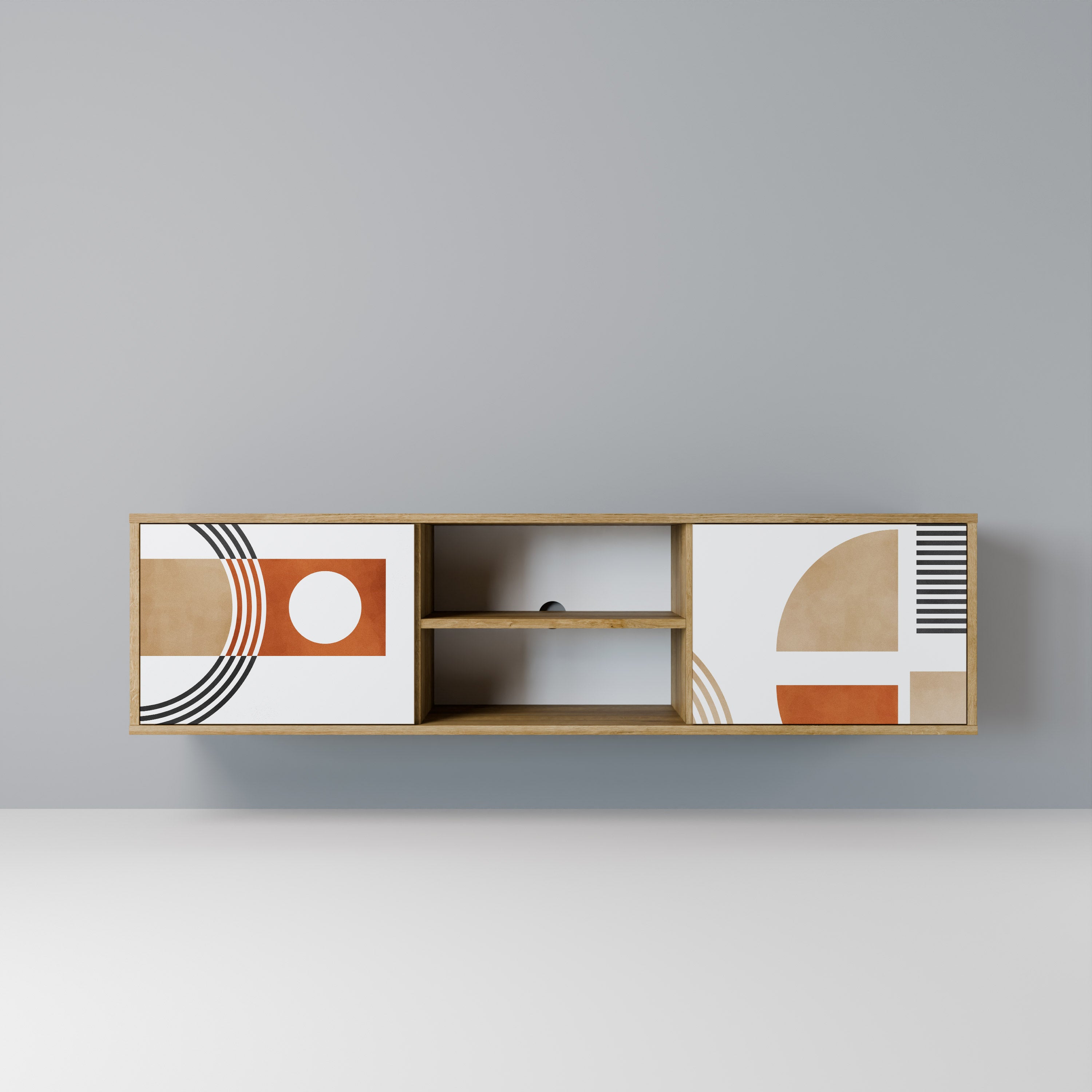 Mueble de TV de 2 puertas CIRCLE RHYTM con efecto roble