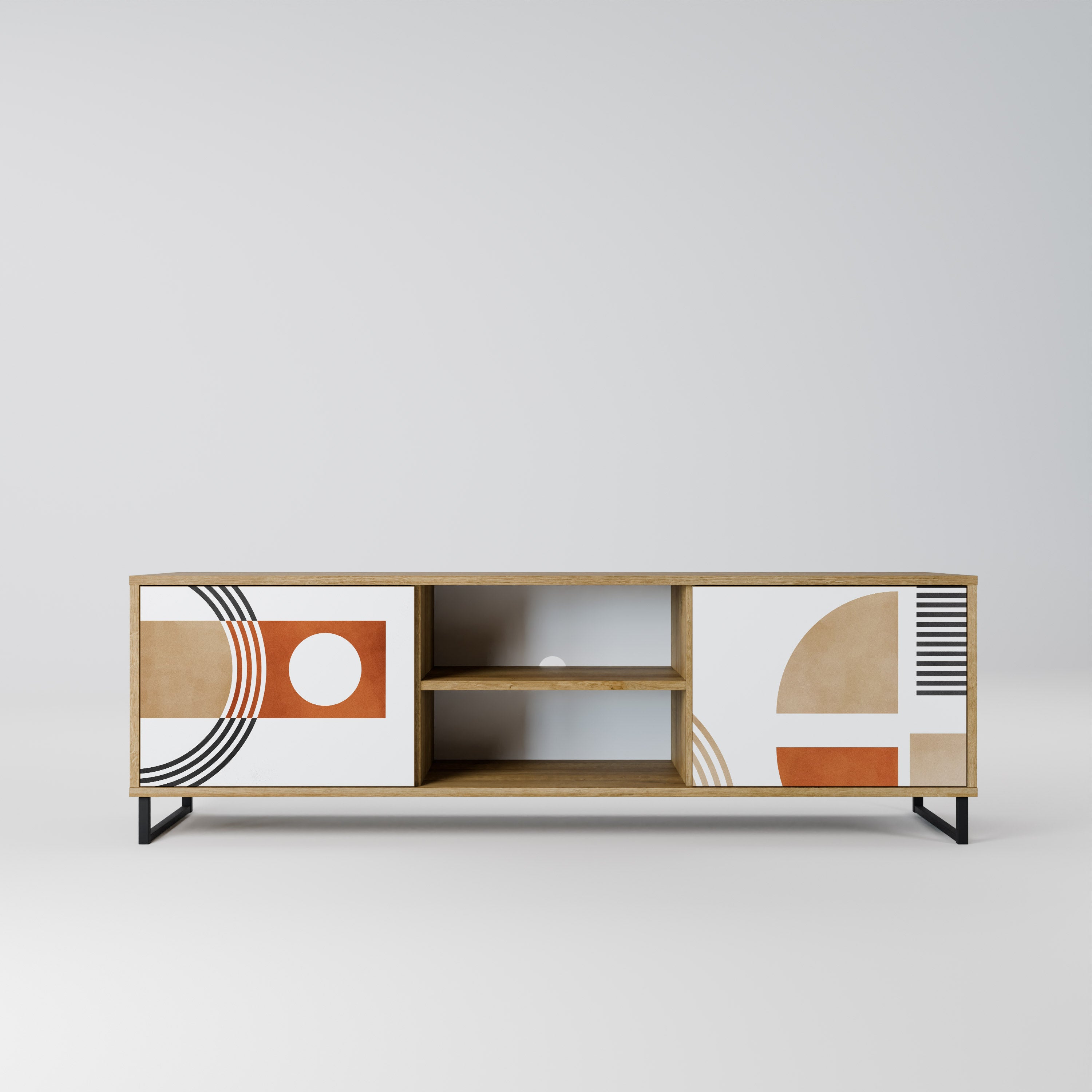 Mueble de TV de 2 puertas CIRCLE RHYTM con efecto roble