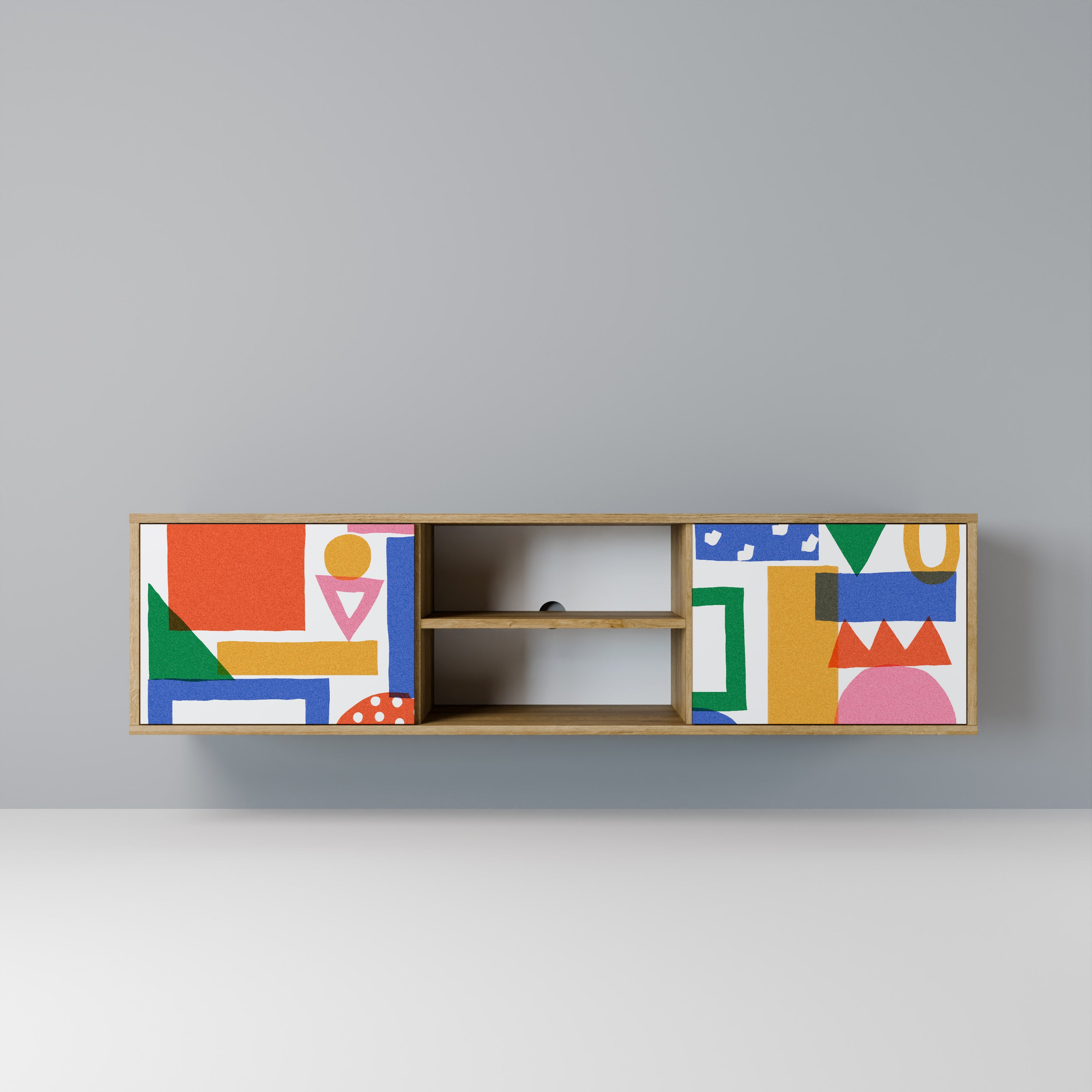 Mueble de TV de 2 puertas GEOMETRIC GLIMMER con efecto roble