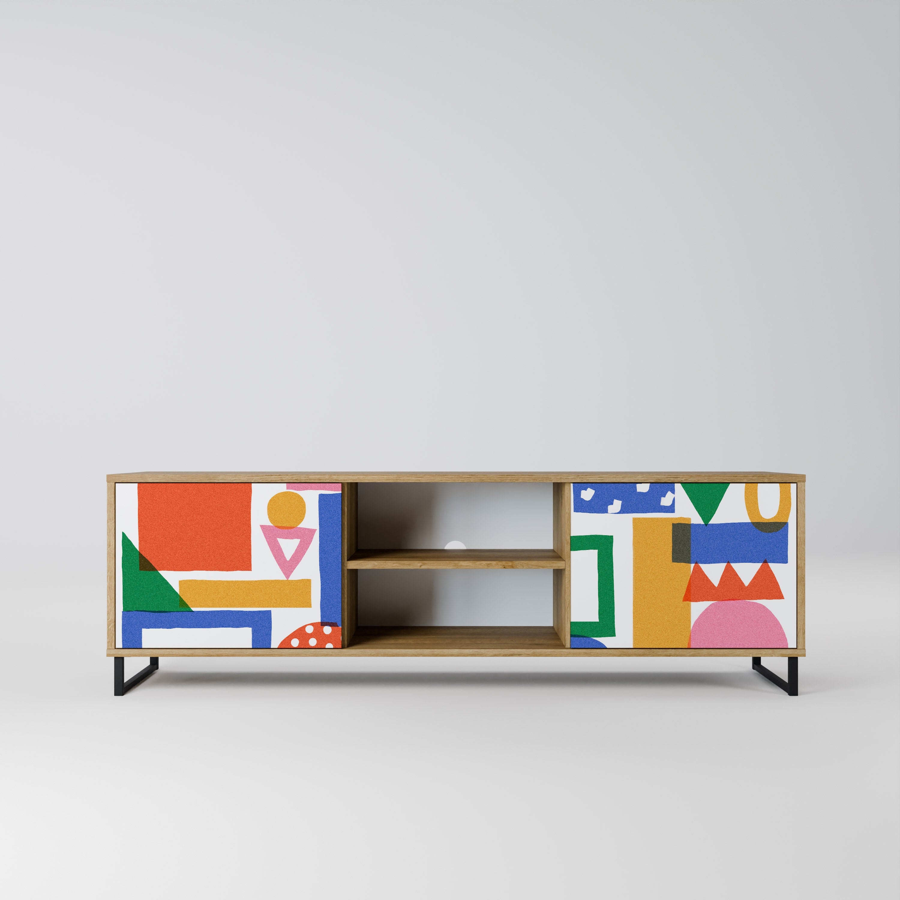 Mueble de TV de 2 puertas GEOMETRIC GLIMMER con efecto roble