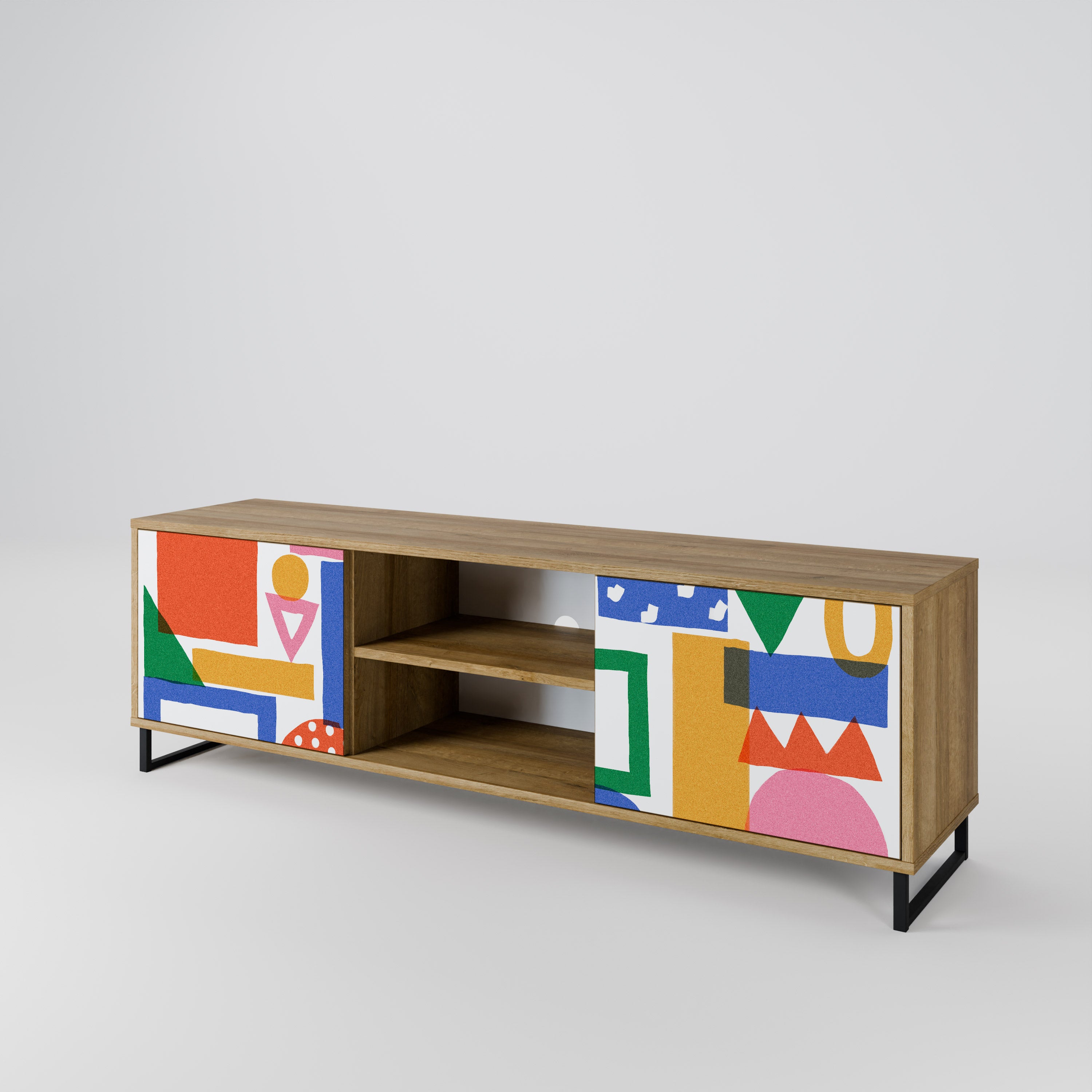 Mueble de TV de 2 puertas GEOMETRIC GLIMMER con efecto roble
