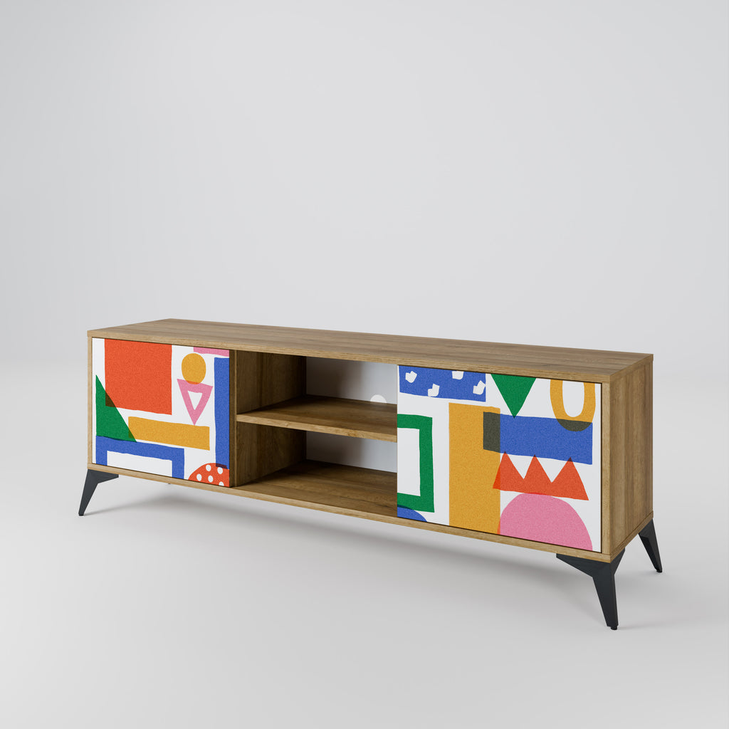 Mueble de TV de 2 puertas GEOMETRIC GLIMMER con efecto roble