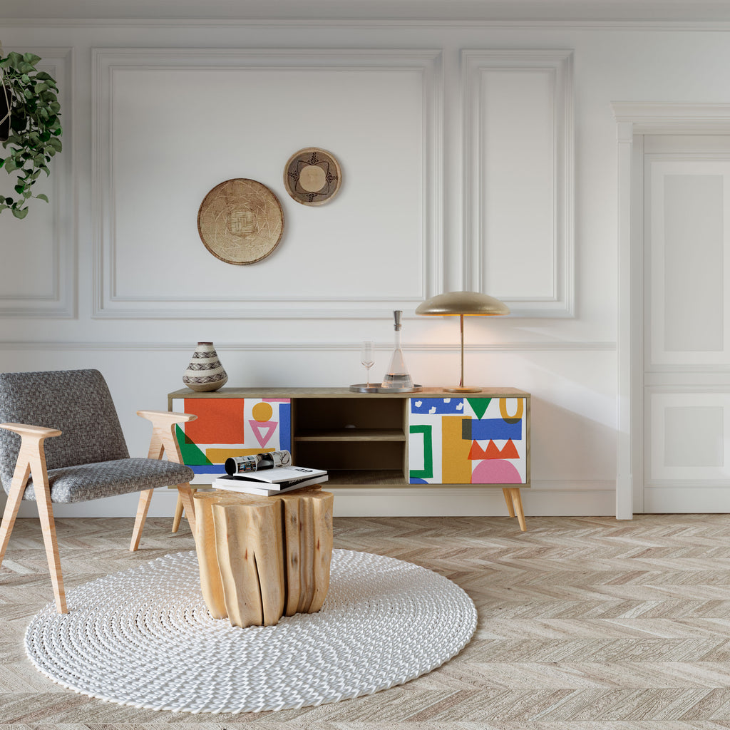 Mueble de TV de 2 puertas GEOMETRIC GLIMMER con efecto roble