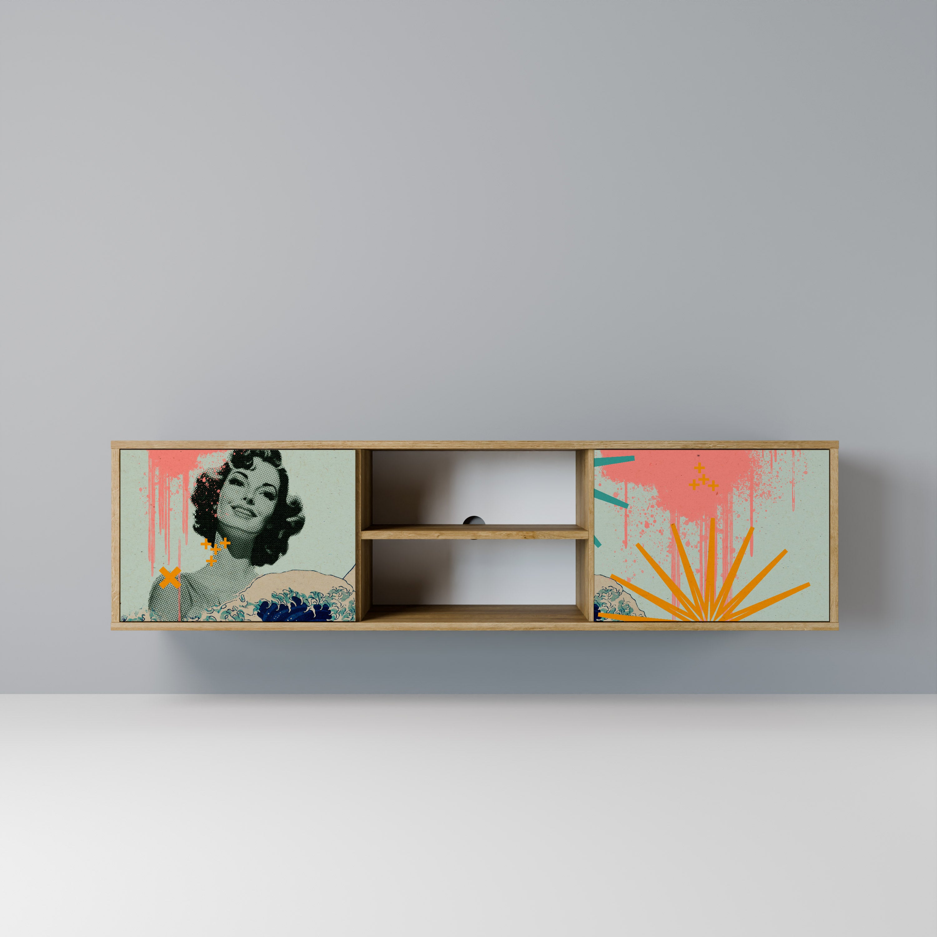 Mueble de TV de 2 puertas KANAGAWA BEAUTY con efecto roble