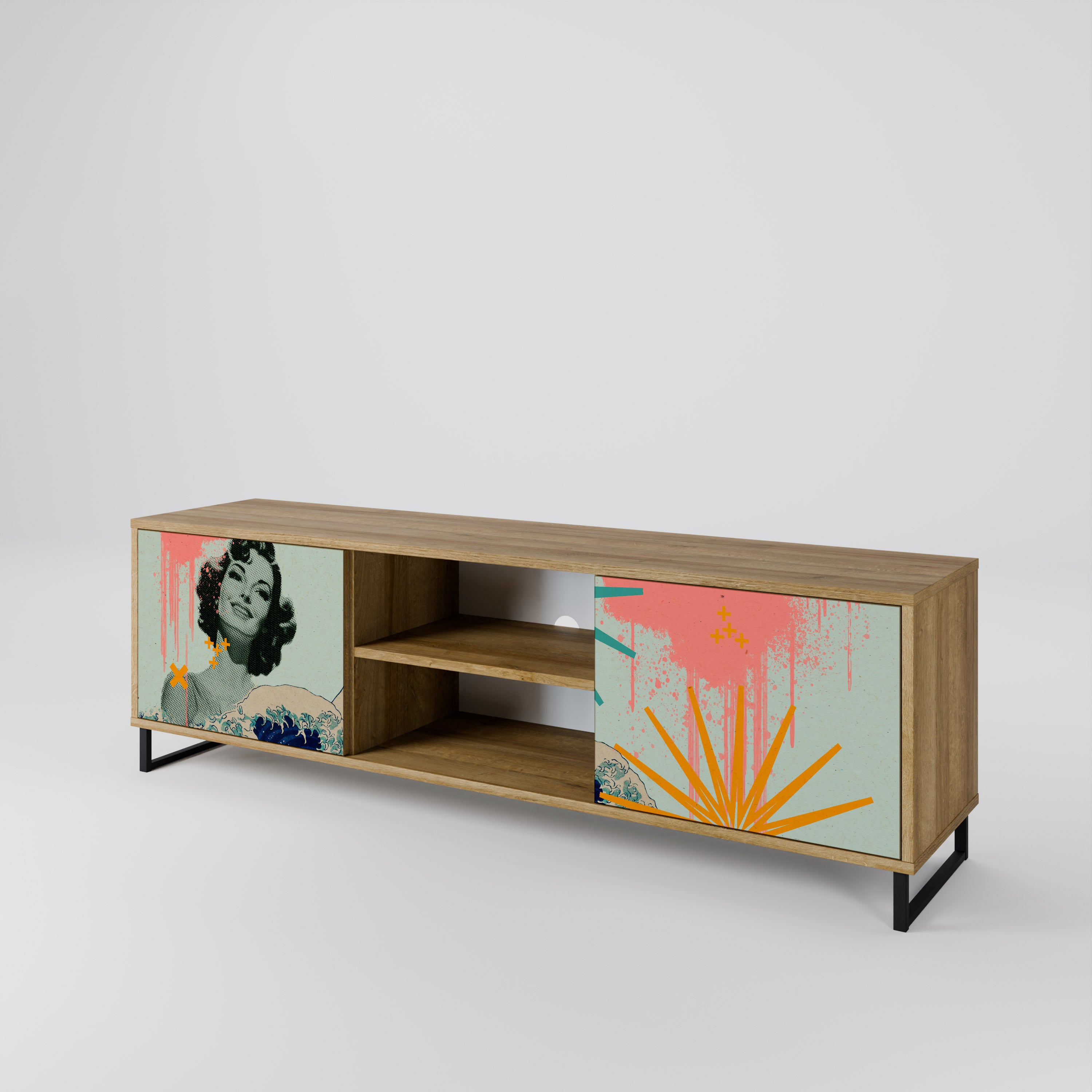 Mueble de TV de 2 puertas KANAGAWA BEAUTY con efecto roble