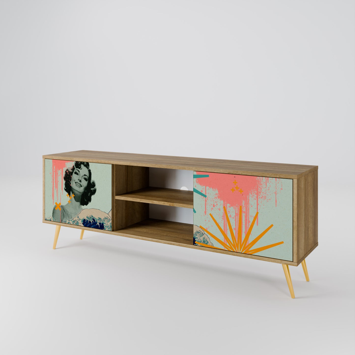 KANAGAWA BEAUTY Mueble de TV de 2 Puertas