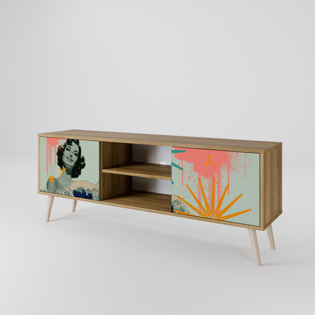 Mueble de TV de 2 puertas KANAGAWA BEAUTY con efecto roble