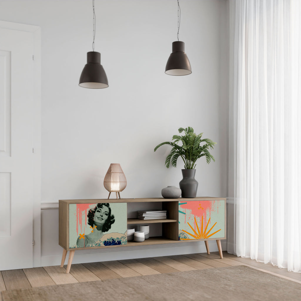 Mueble de TV de 2 puertas KANAGAWA BEAUTY con efecto roble