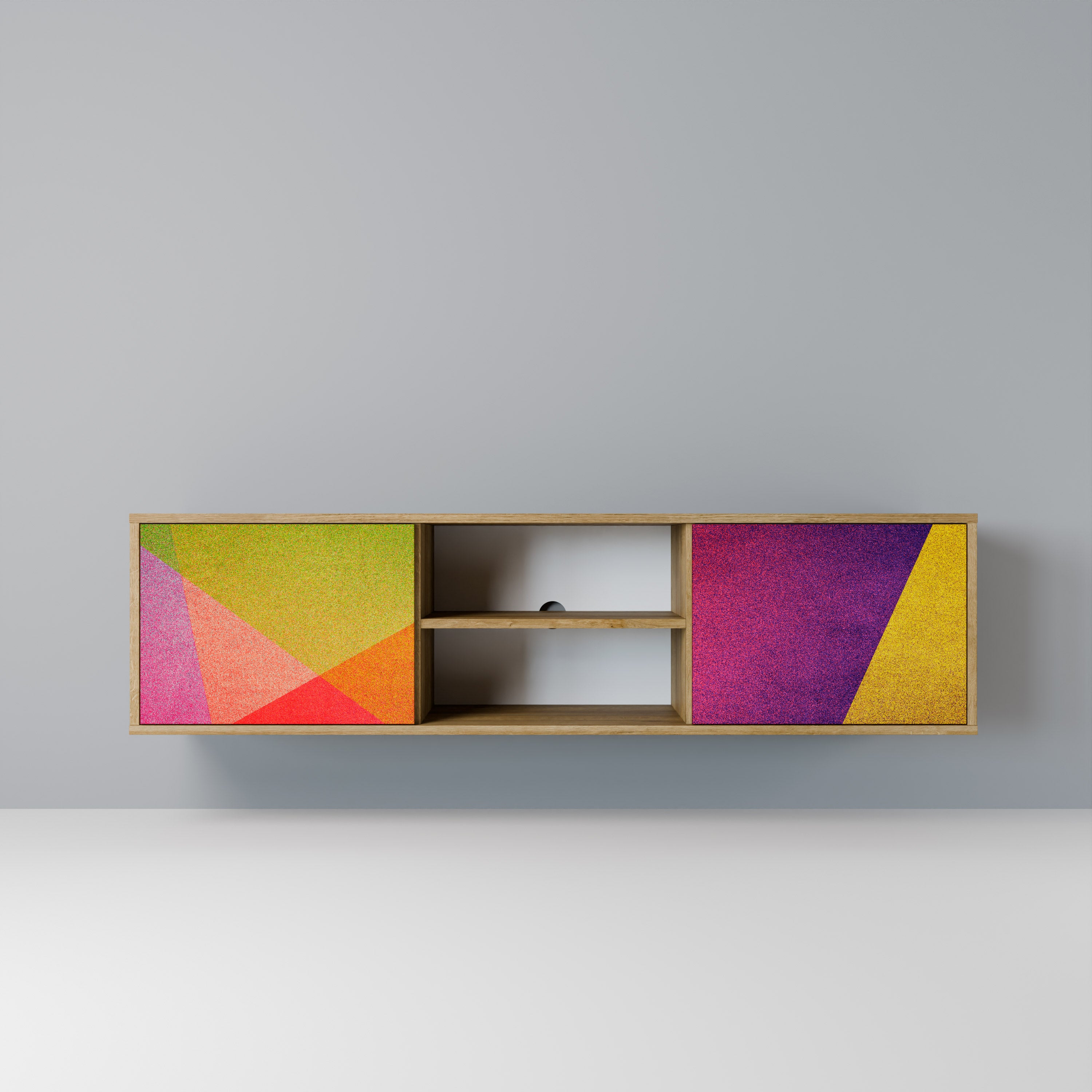 Mueble de TV de 2 puertas VIVID GEOMETRY con efecto roble