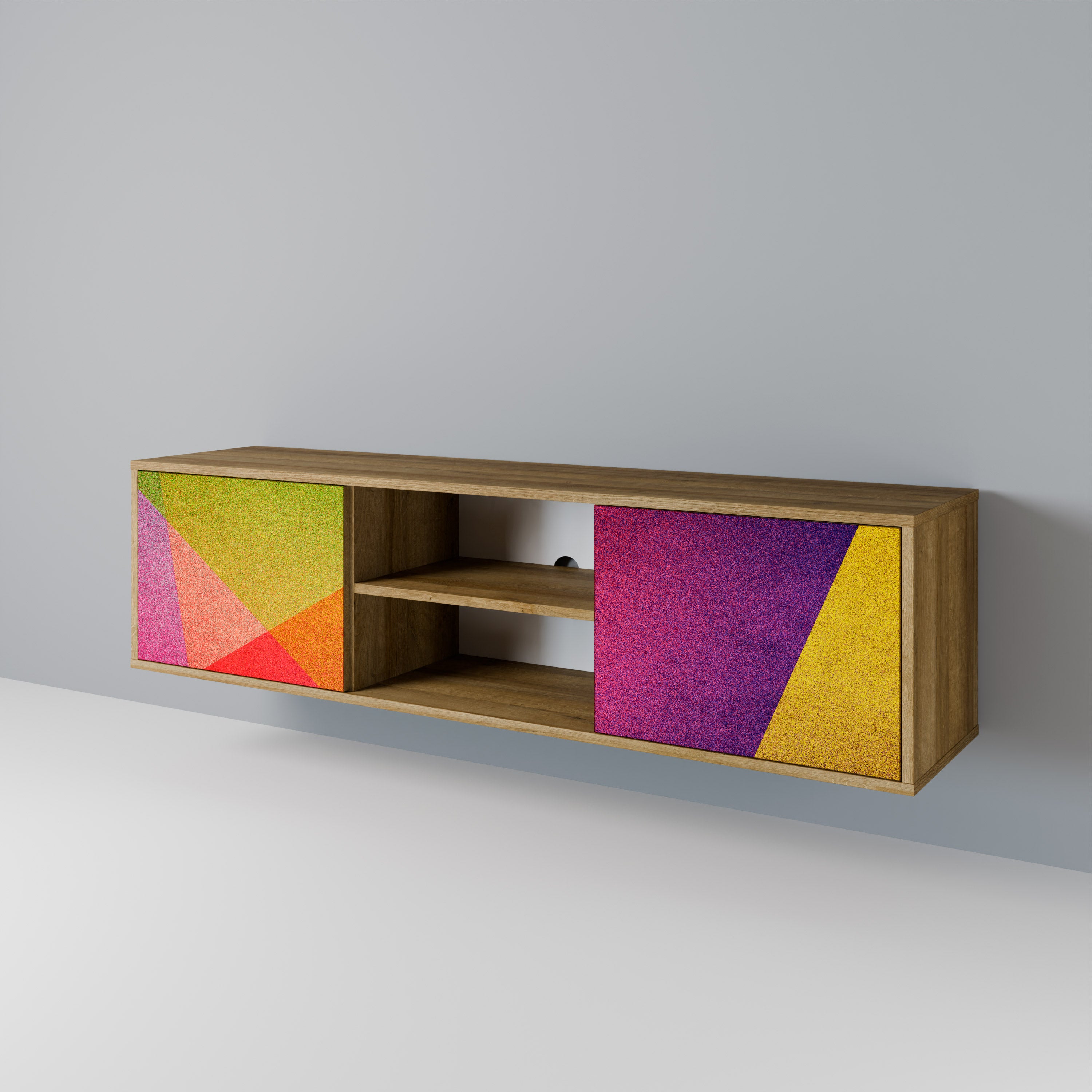 Mueble de TV de 2 puertas VIVID GEOMETRY con efecto roble