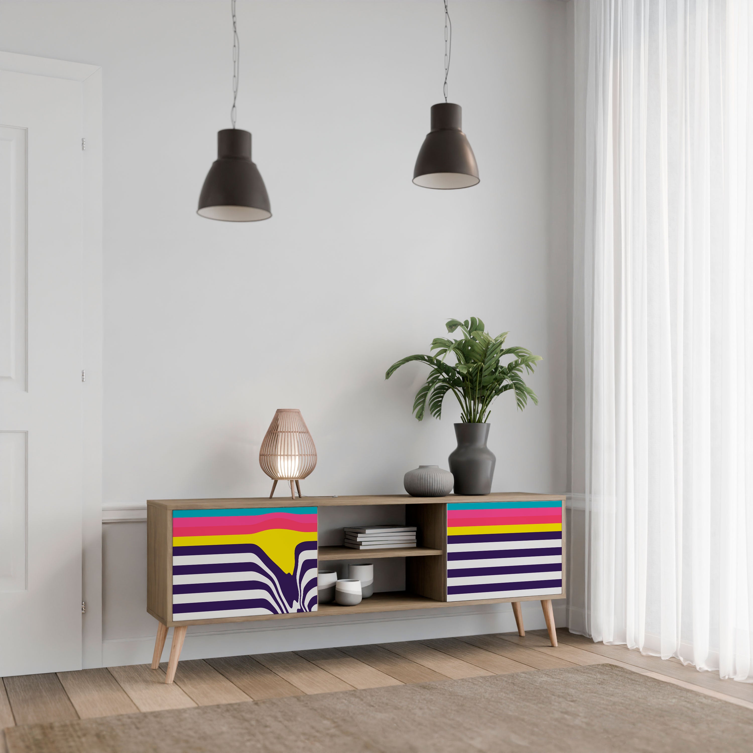 Mueble de TV de 2 puertas TONE COLLAPSE con efecto roble