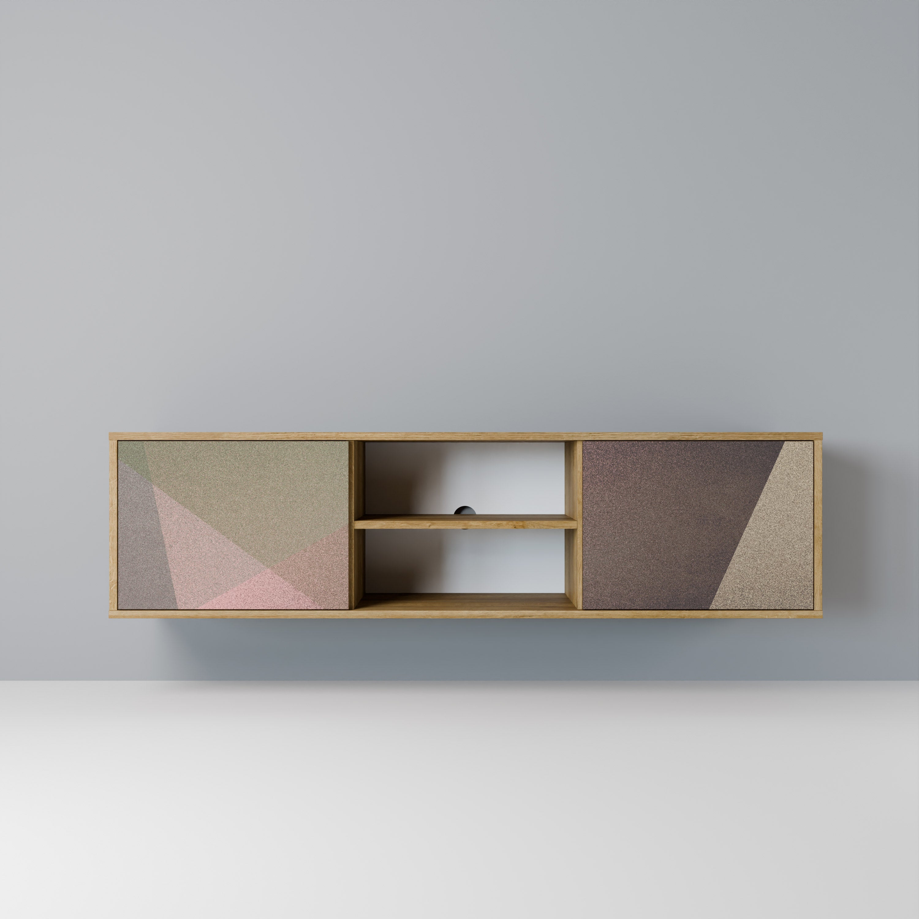 Mueble de TV de 2 puertas BEIGE GEOMETRY con efecto roble