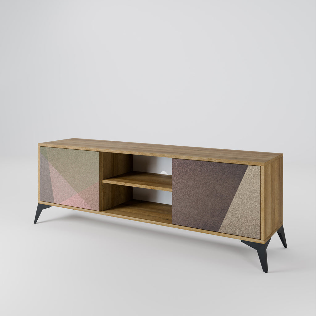 Mueble de TV de 2 puertas BEIGE GEOMETRY con efecto roble