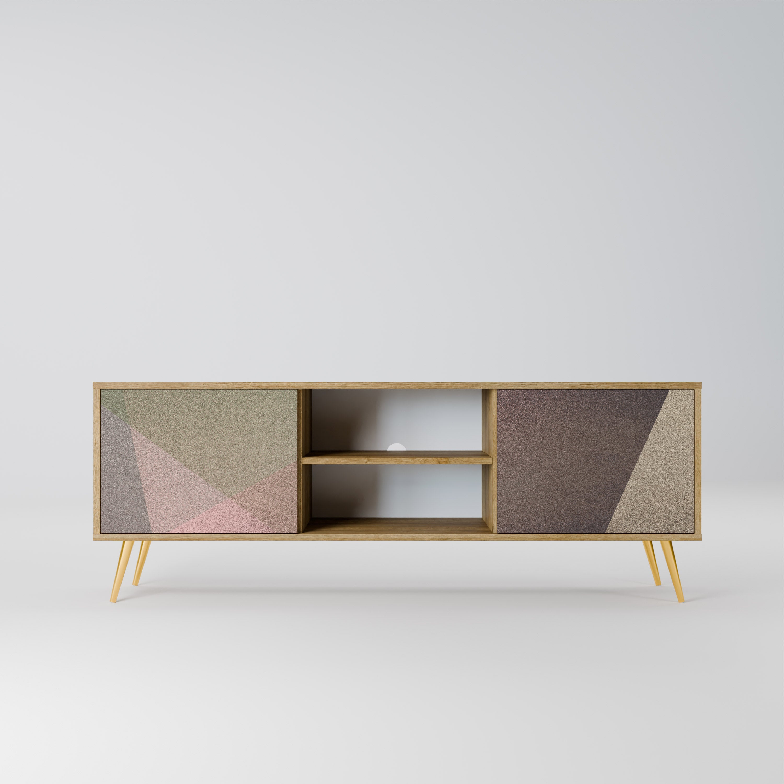 Mueble de TV de 2 puertas BEIGE GEOMETRY con efecto roble