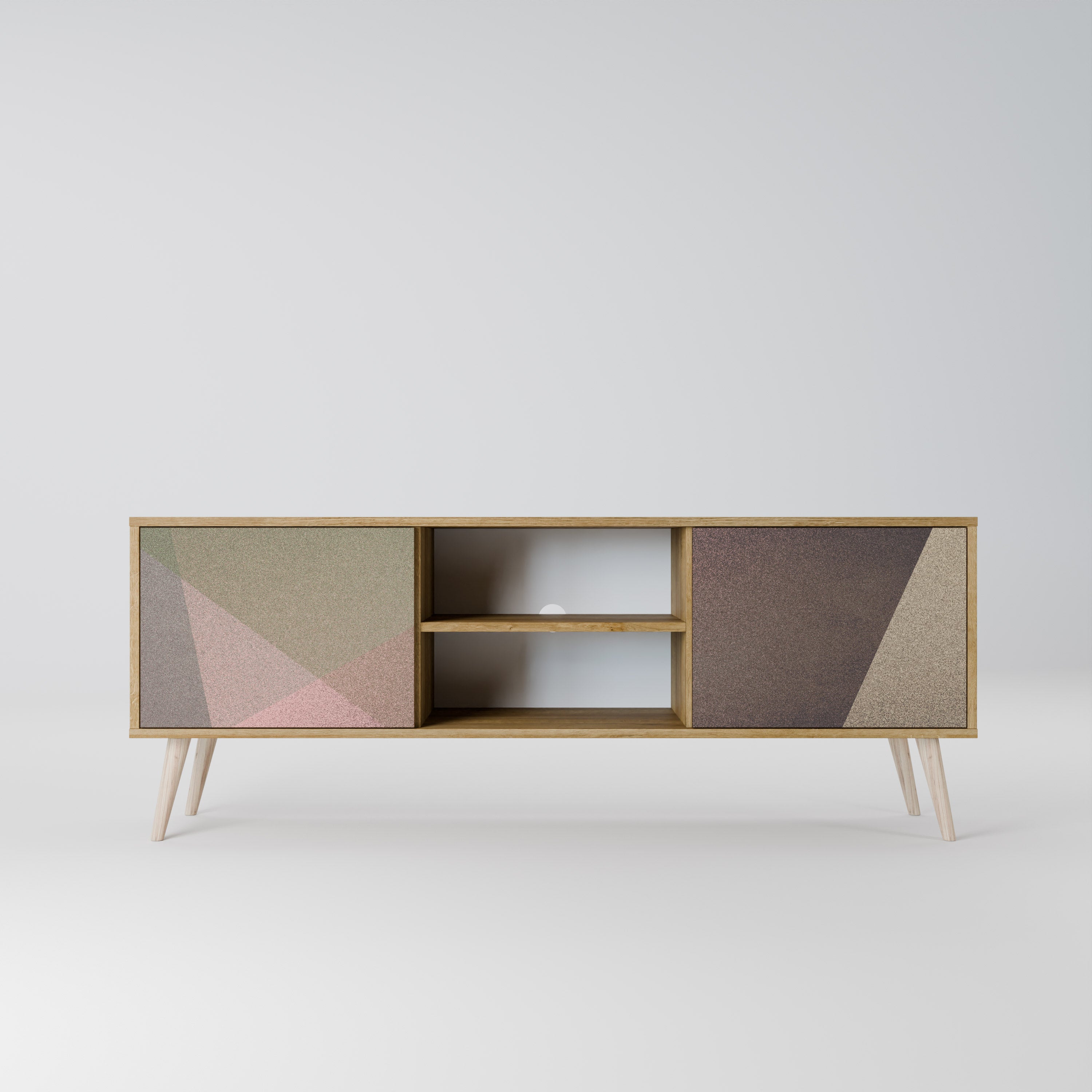 Mueble de TV de 2 puertas BEIGE GEOMETRY con efecto roble