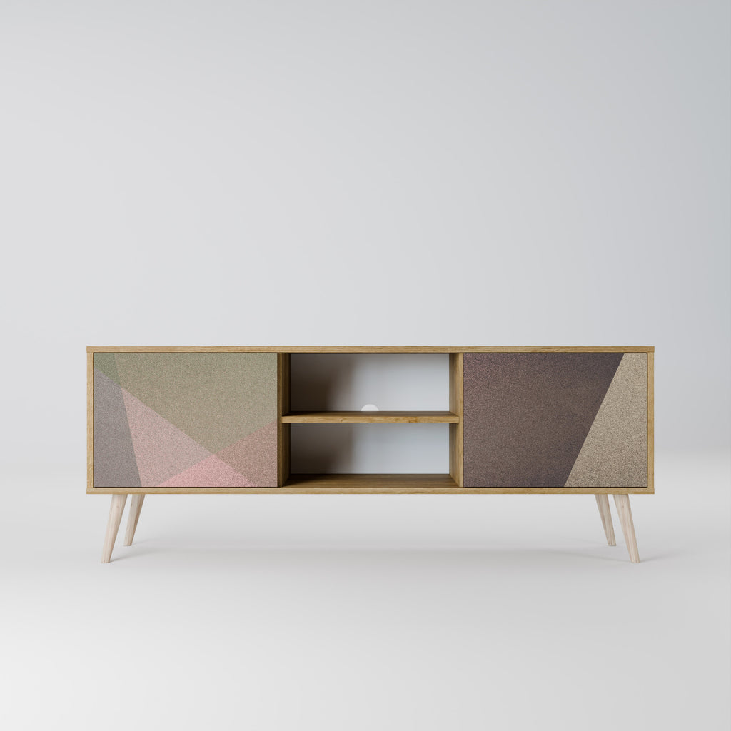 Mueble de TV de 2 puertas BEIGE GEOMETRY con efecto roble