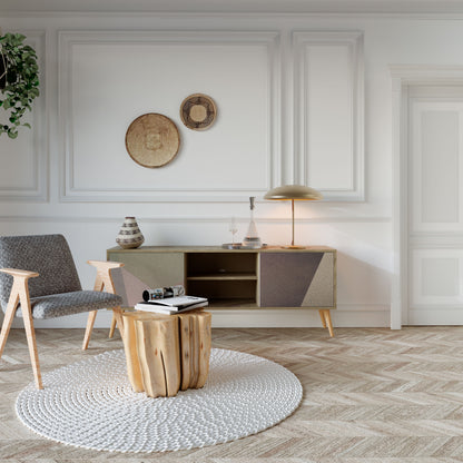 BEIGE GEOMETRY Mueble de TV de 2 Puertas