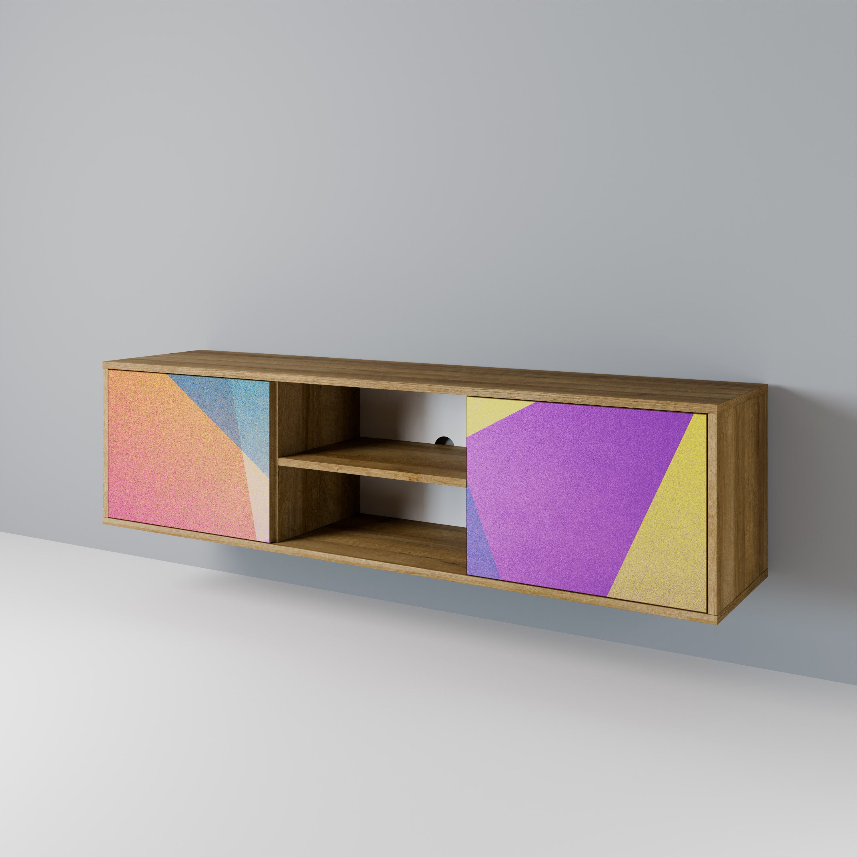 Mueble de TV de 2 puertas BRIGHT GEOMETRY con efecto roble