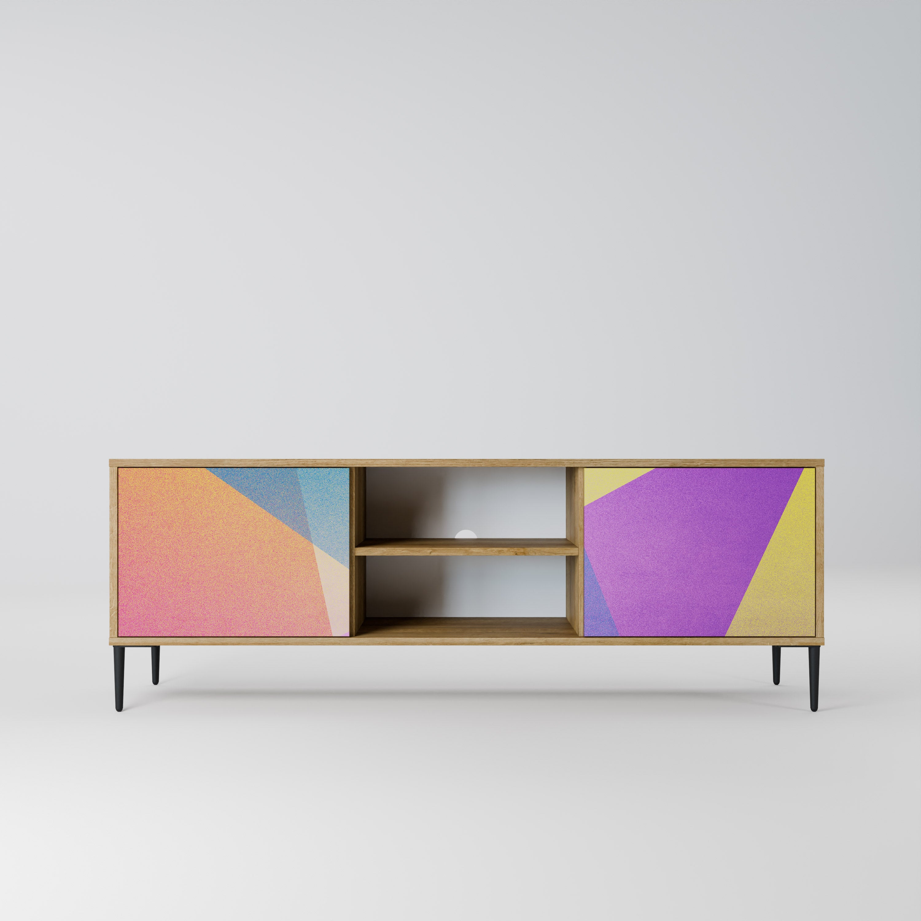 Mueble de TV de 2 puertas BRIGHT GEOMETRY con efecto roble