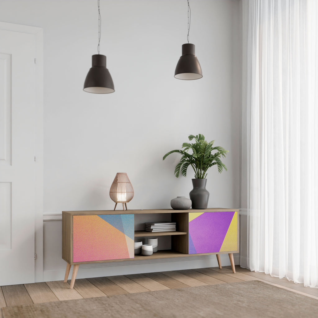 Mueble de TV de 2 puertas BRIGHT GEOMETRY con efecto roble