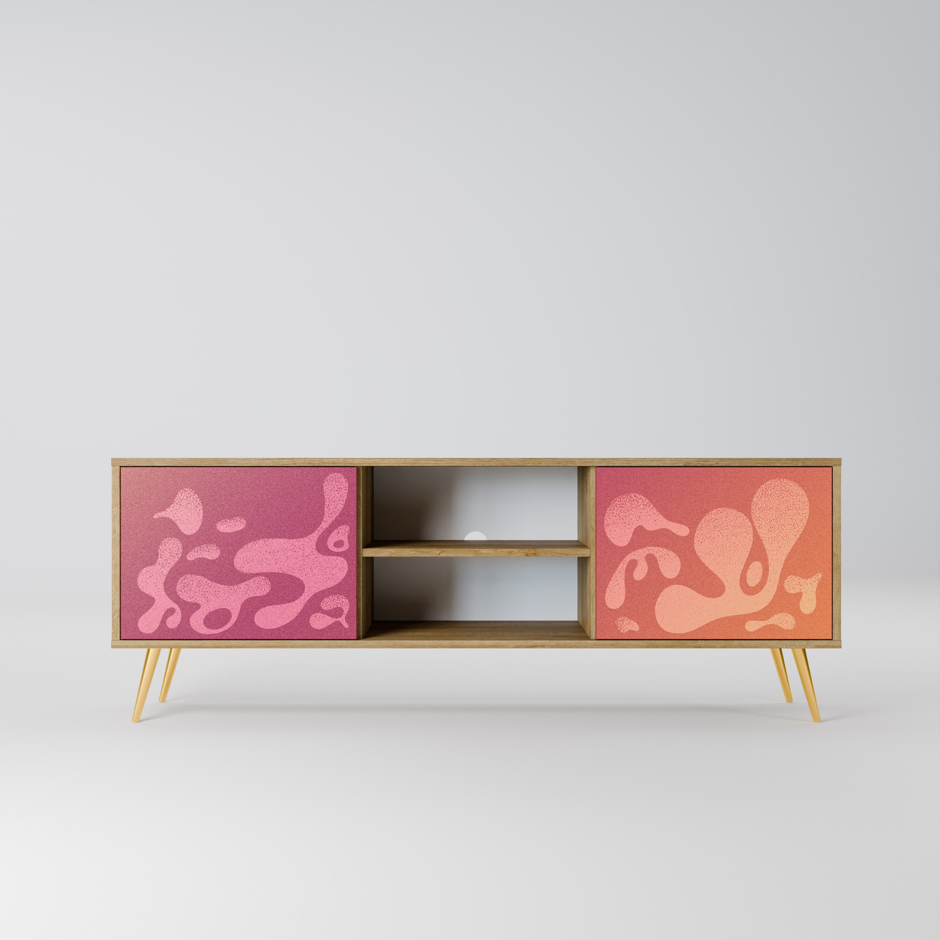 Mueble de TV IRREGULAR PINK de 2 puertas con efecto roble