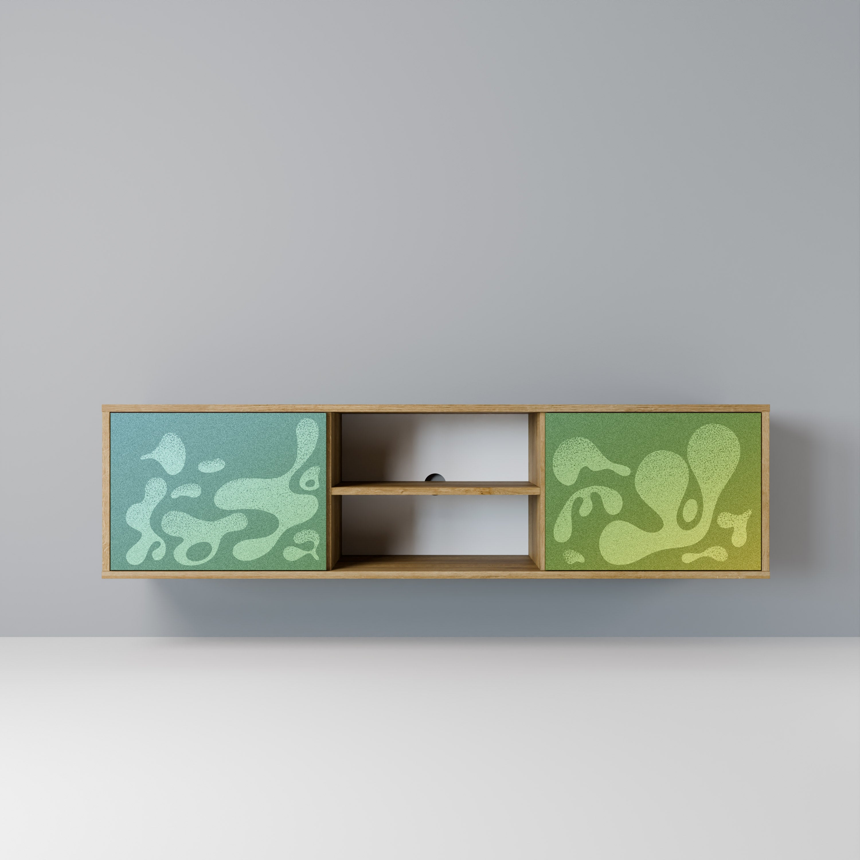 Mueble de TV IRREGULAR BLUE de 2 puertas con efecto roble