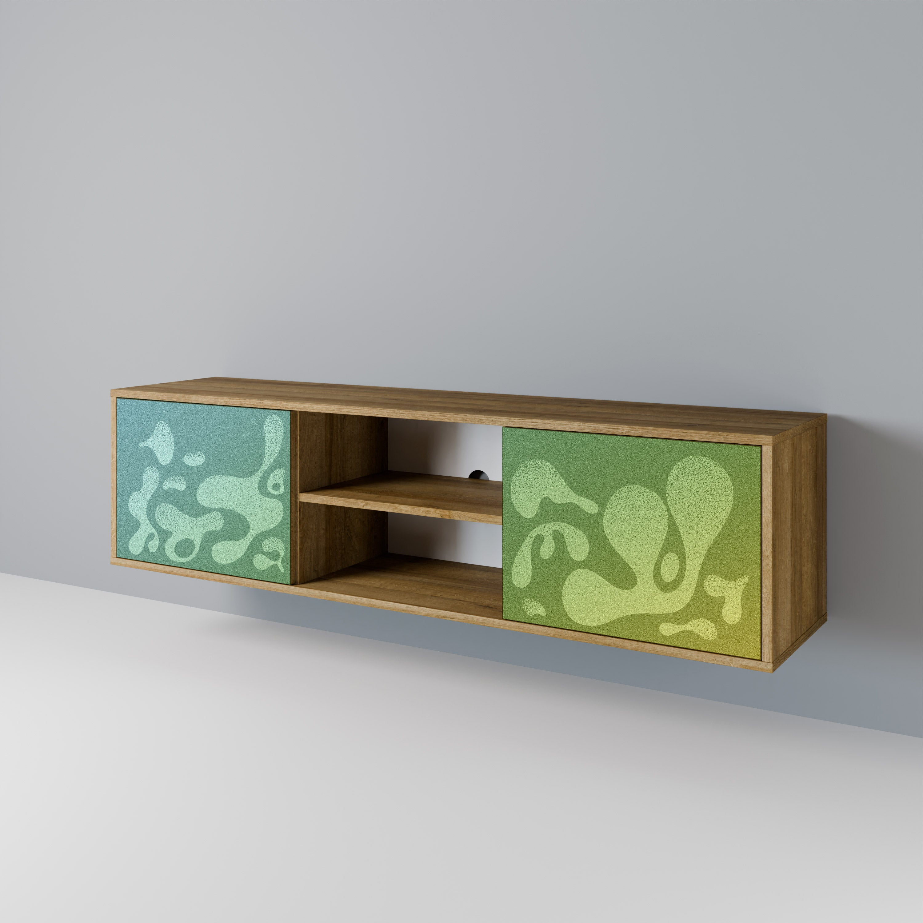 Mueble de TV IRREGULAR BLUE de 2 puertas con efecto roble