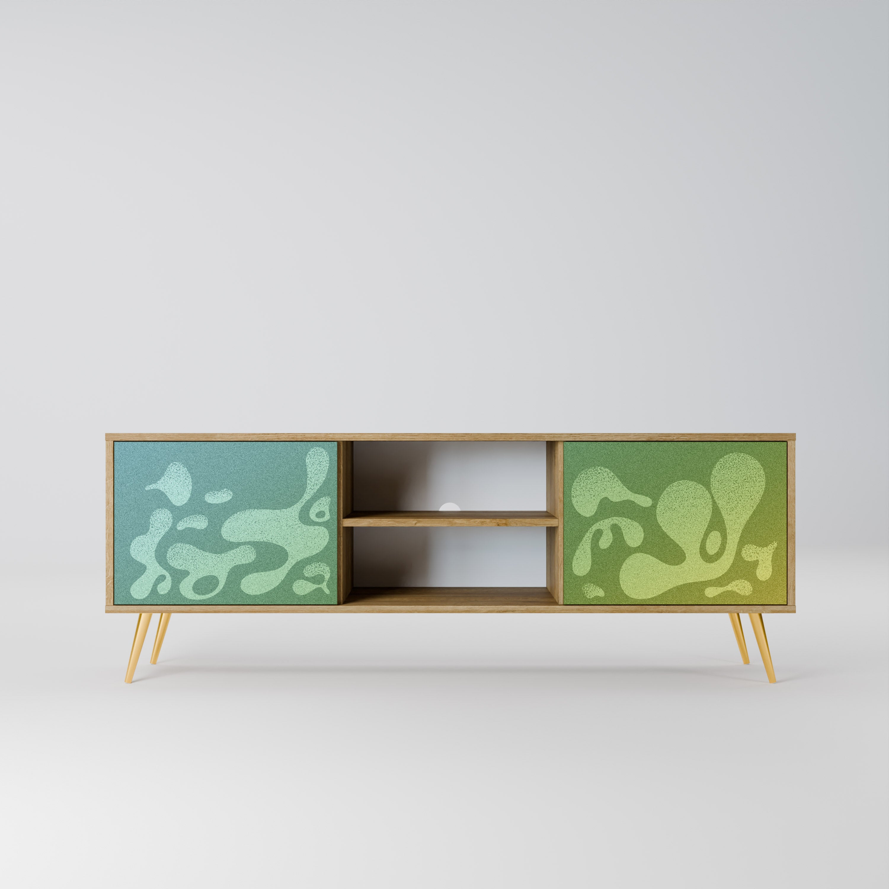 Mueble de TV IRREGULAR BLUE de 2 puertas con efecto roble