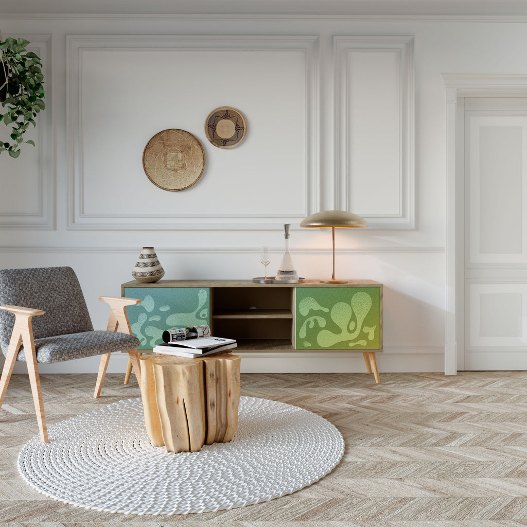 Mueble de TV IRREGULAR BLUE de 2 puertas con efecto roble