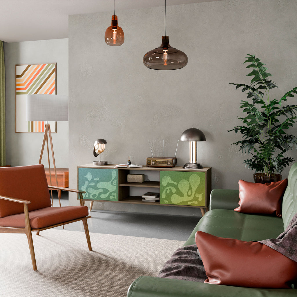 Mueble de TV IRREGULAR BLUE de 2 puertas con efecto roble