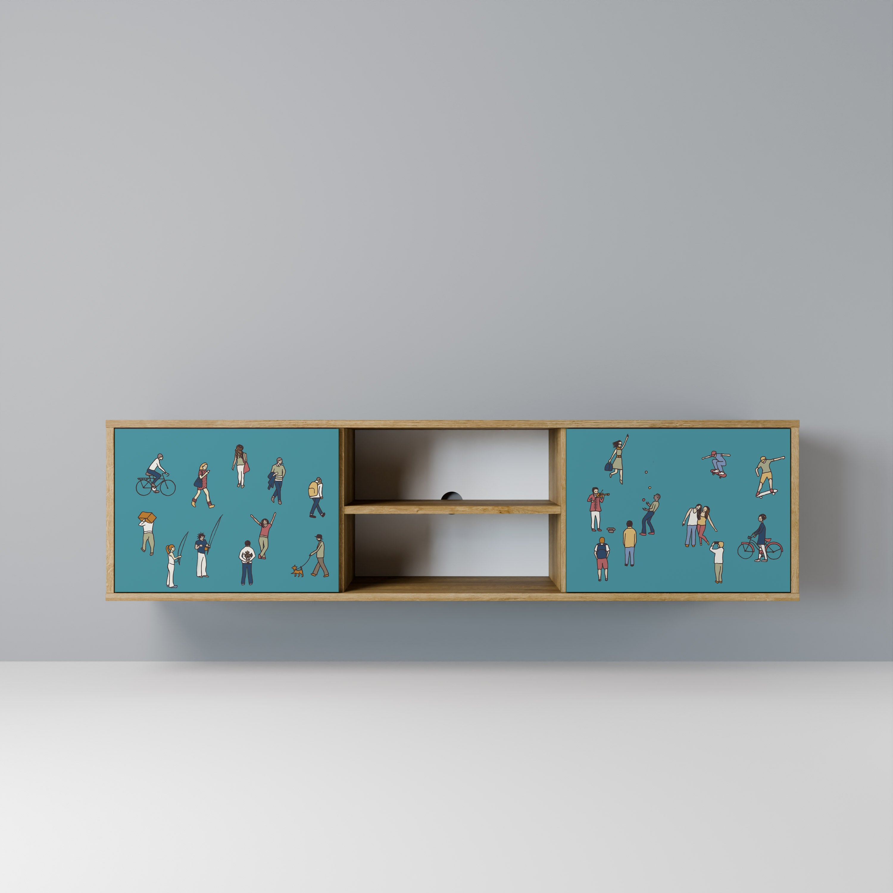 Mueble de TV de 2 puertas COLLECTIVE STREAM con efecto roble