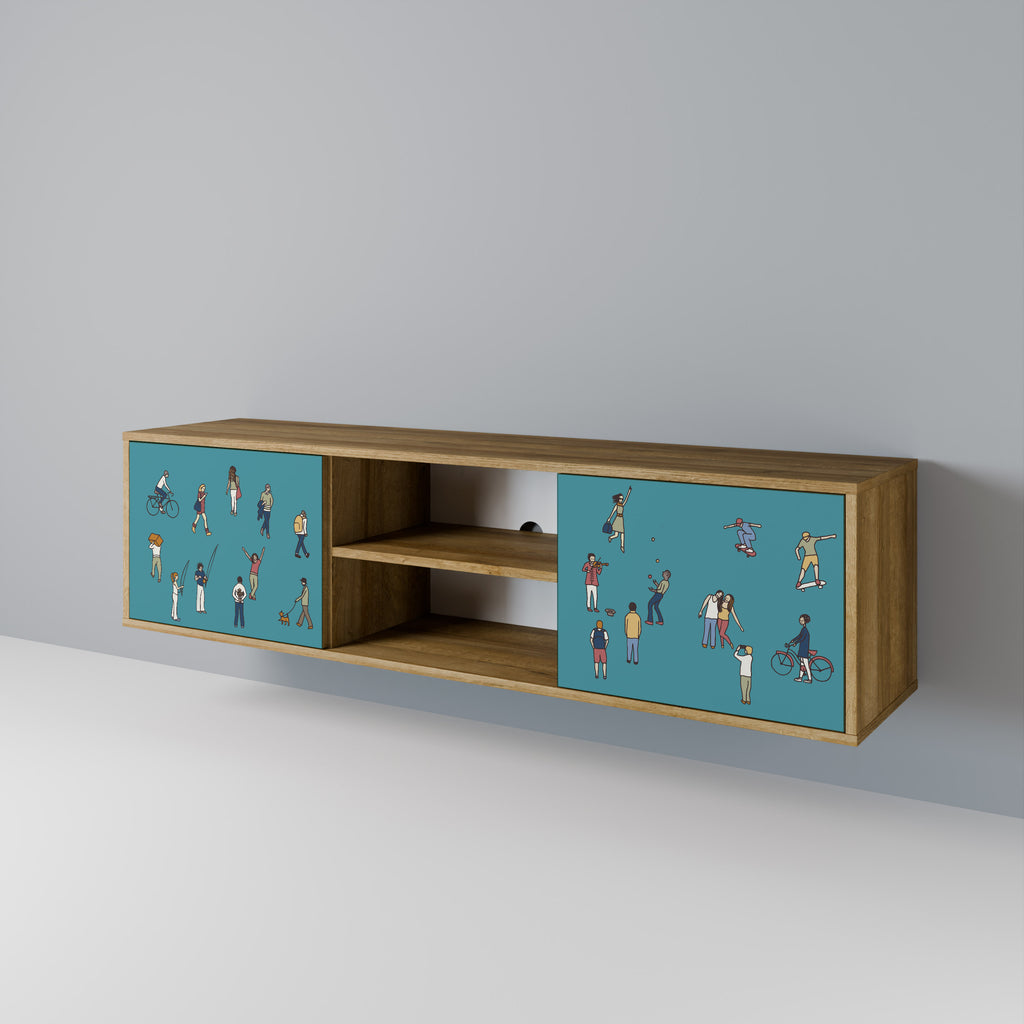 Mueble de TV de 2 puertas COLLECTIVE STREAM con efecto roble