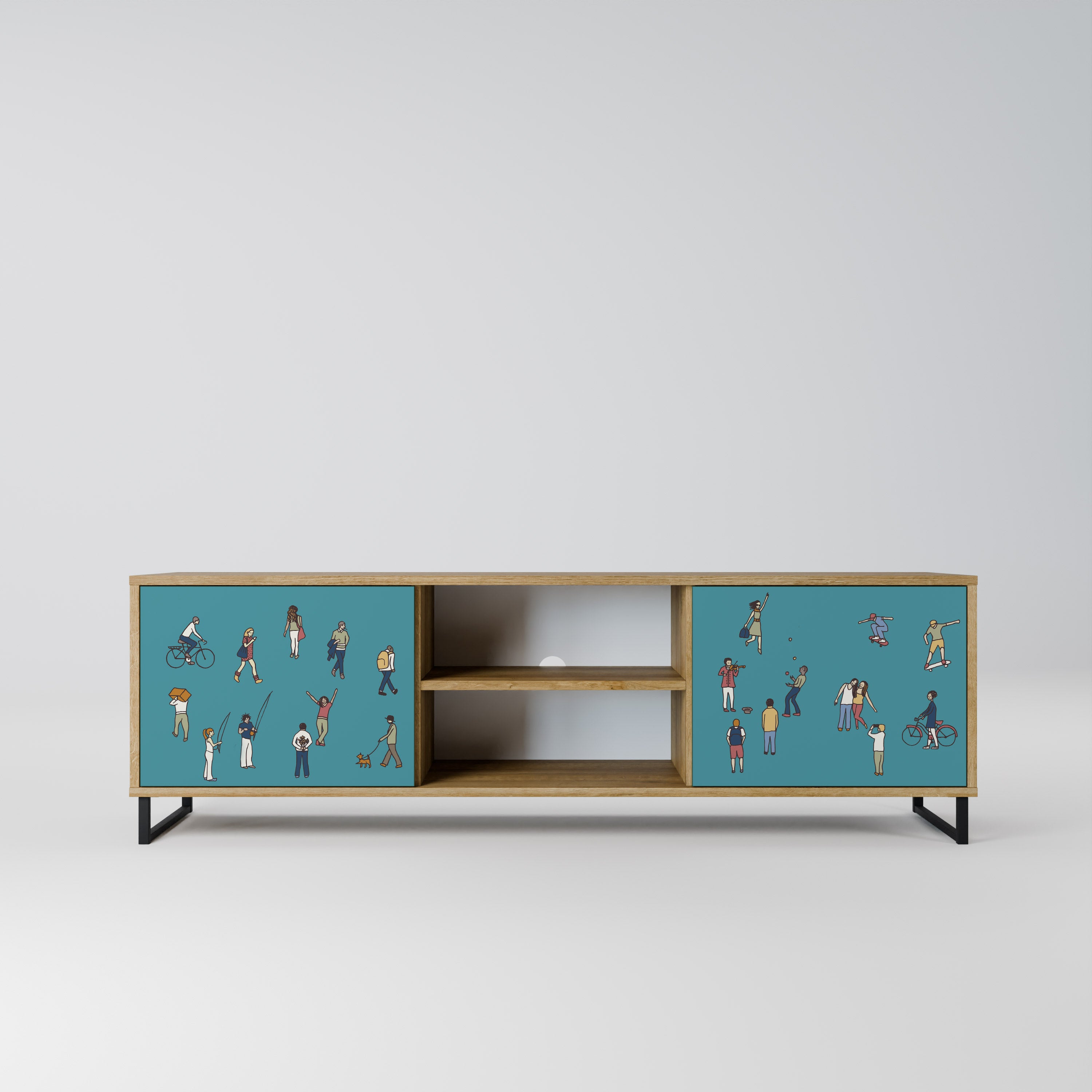 Mueble de TV de 2 puertas COLLECTIVE STREAM con efecto roble