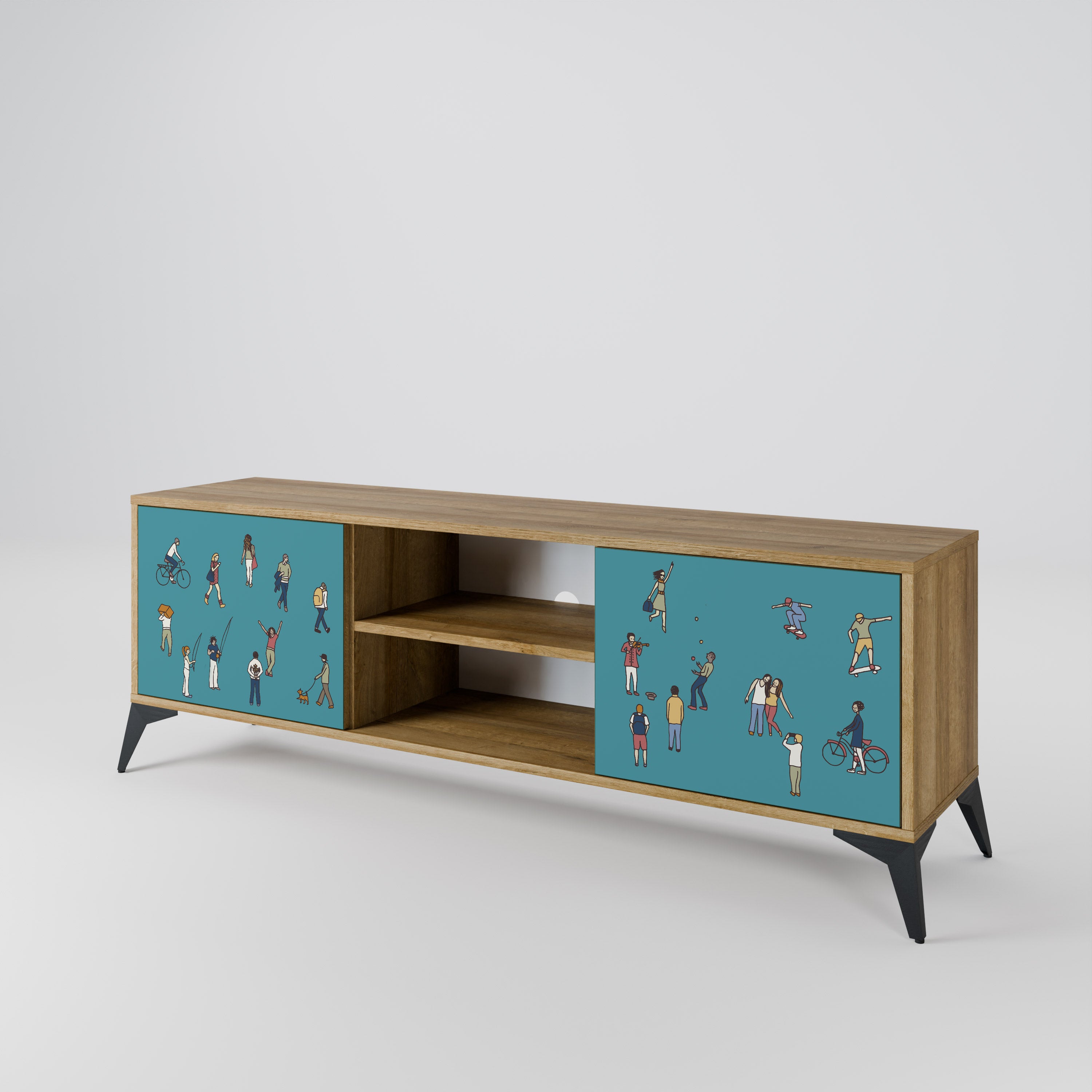 Mueble de TV de 2 puertas COLLECTIVE STREAM con efecto roble