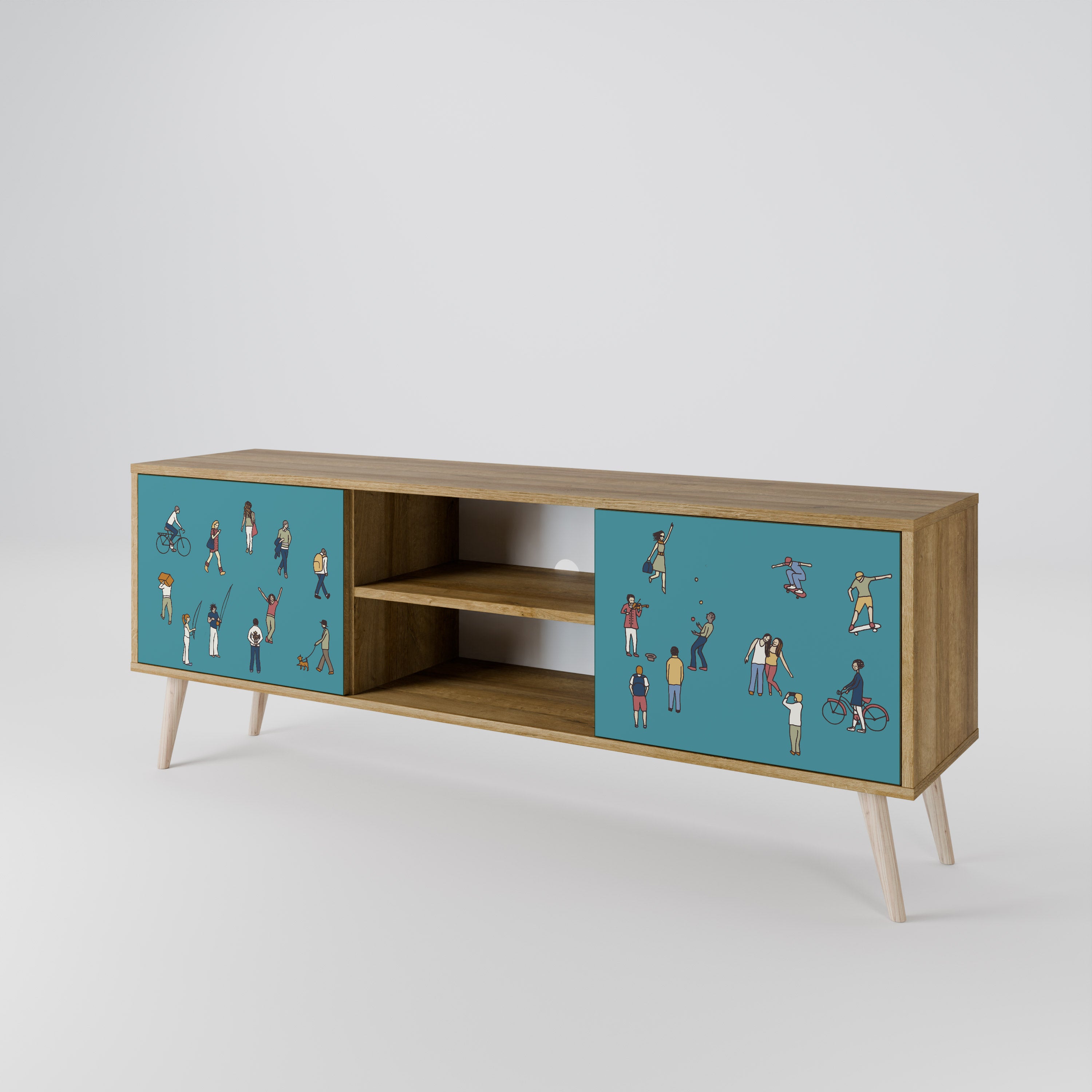Mueble de TV de 2 puertas COLLECTIVE STREAM con efecto roble