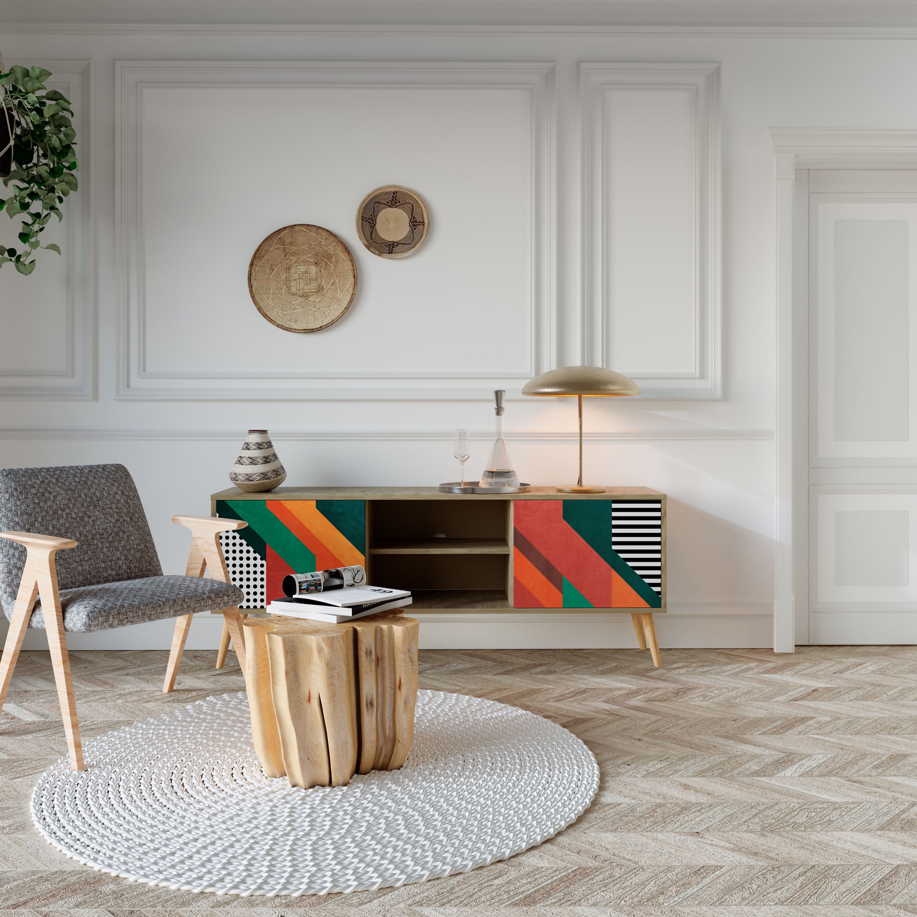 Mueble de TV de 2 puertas MAKESHIFT ARTISTRY con efecto roble