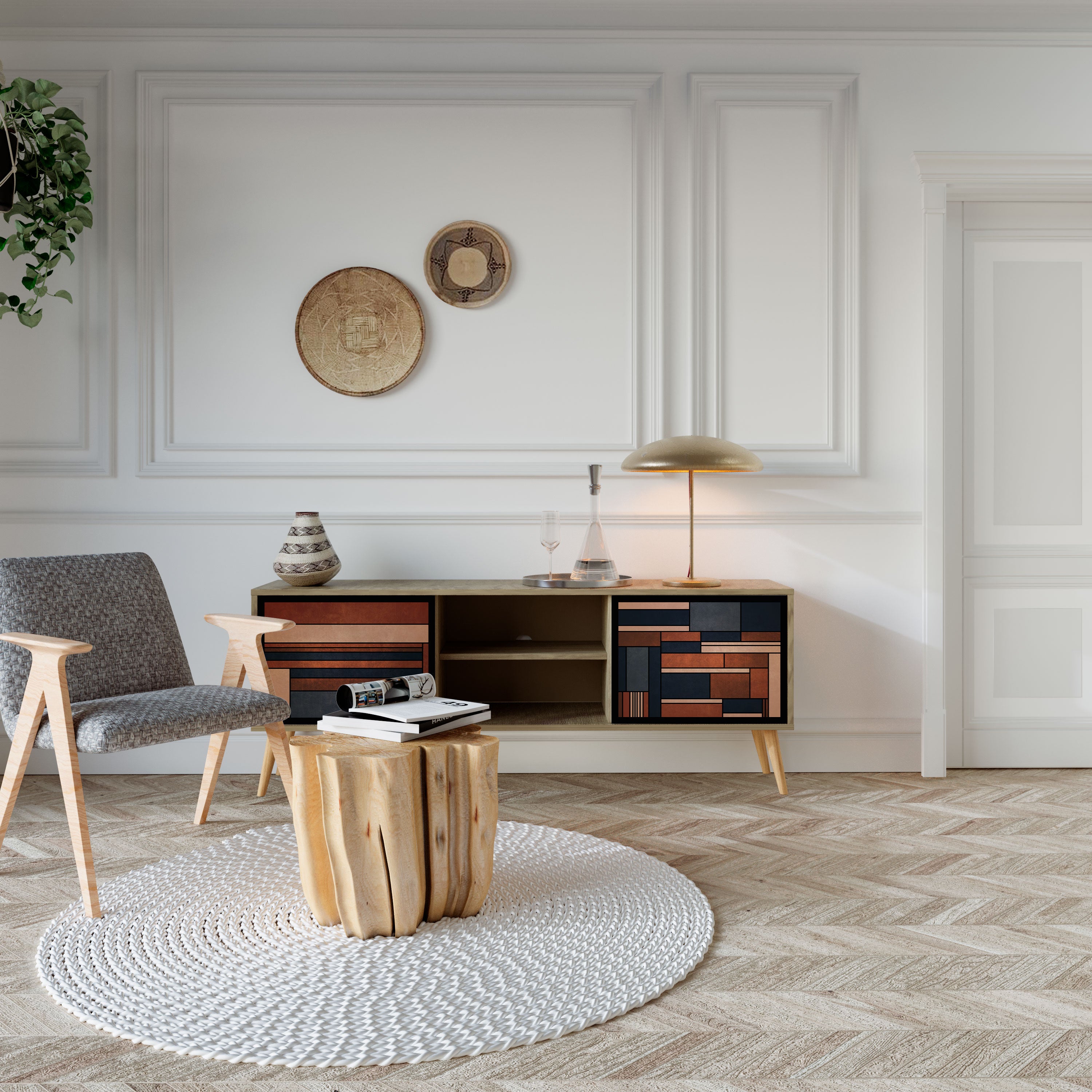 Mueble de TV INTREPID FORMATION de 2 puertas con efecto roble