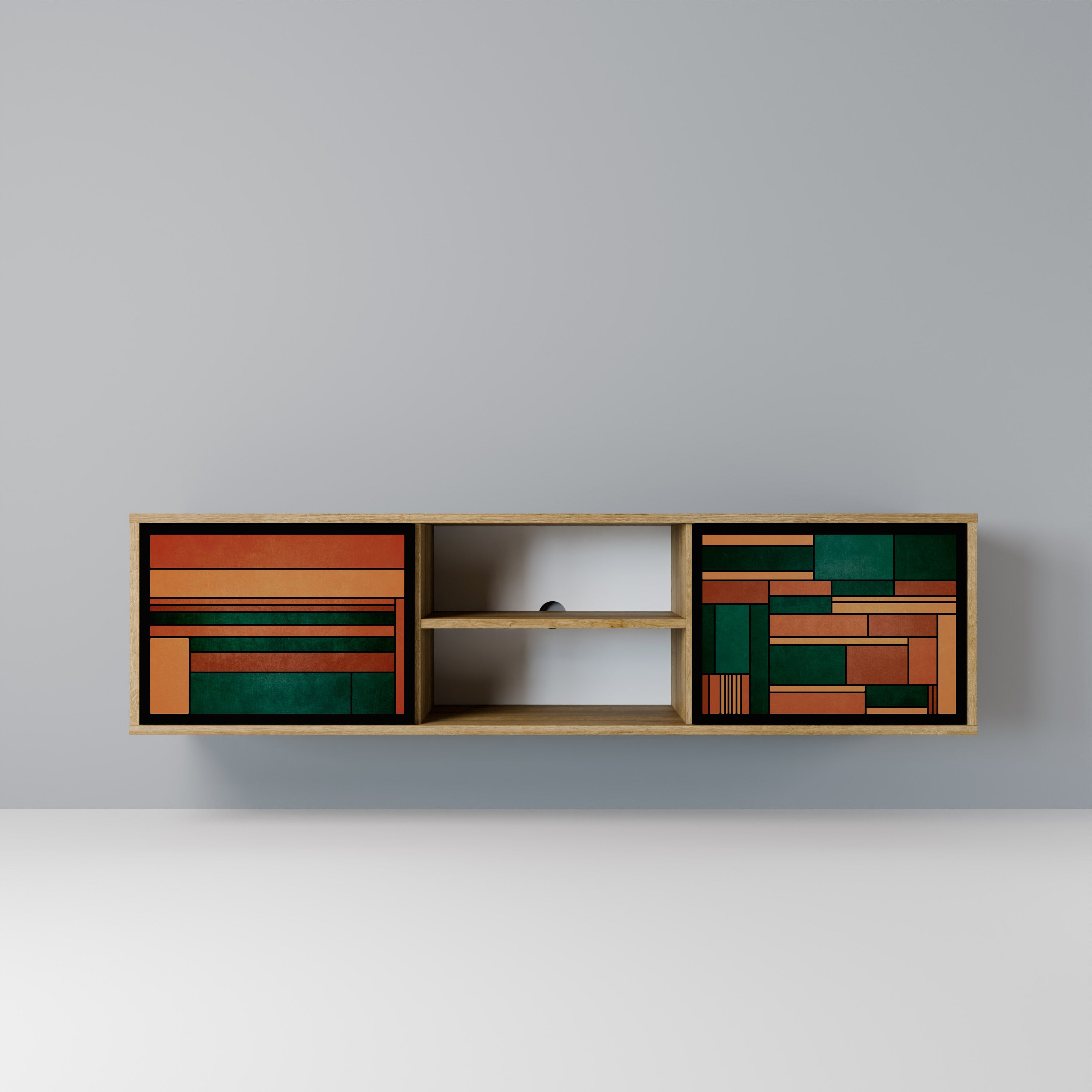 EARTHY FIGURES Mueble de TV de 2 puertas con efecto roble