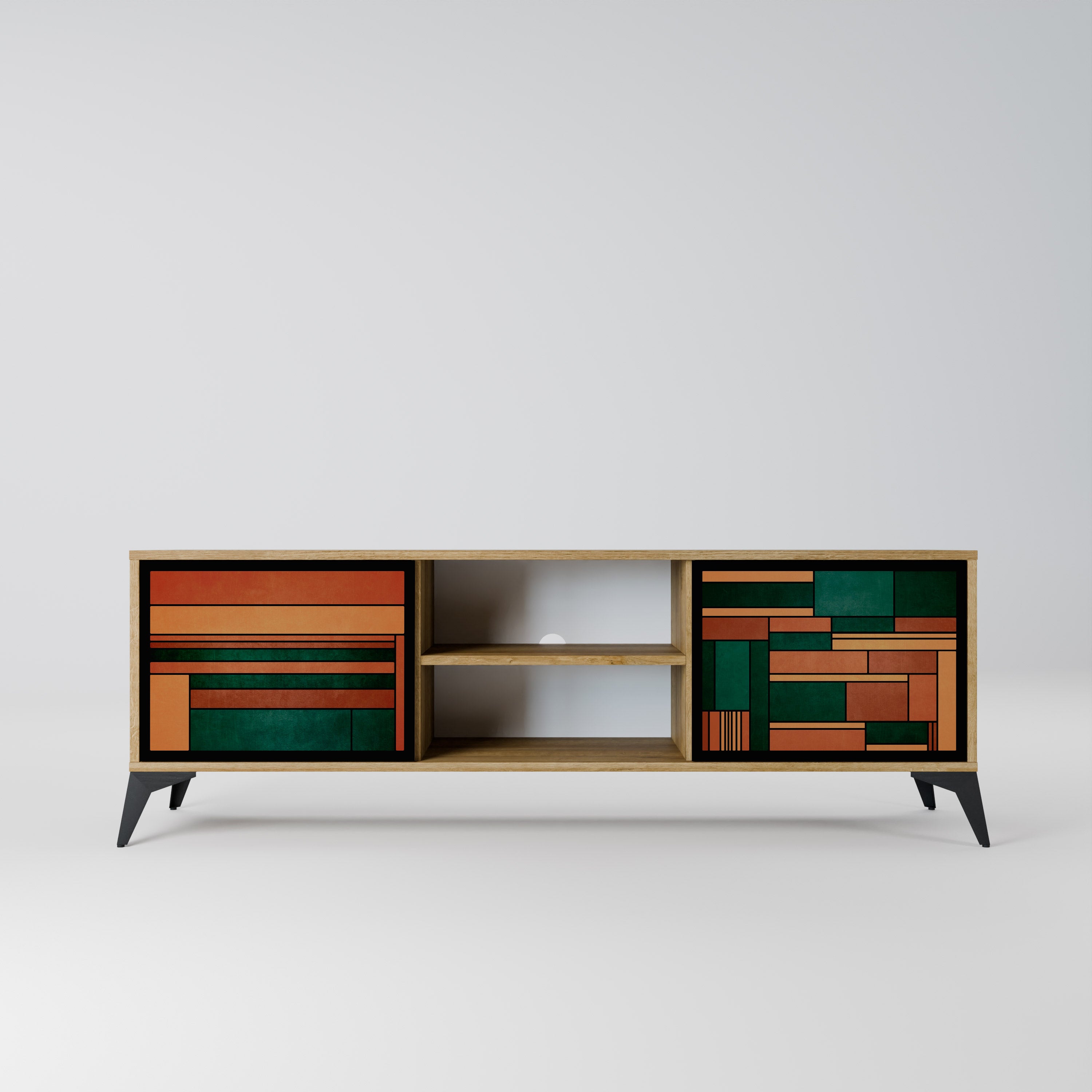 EARTHY FIGURES Mueble de TV de 2 puertas con efecto roble
