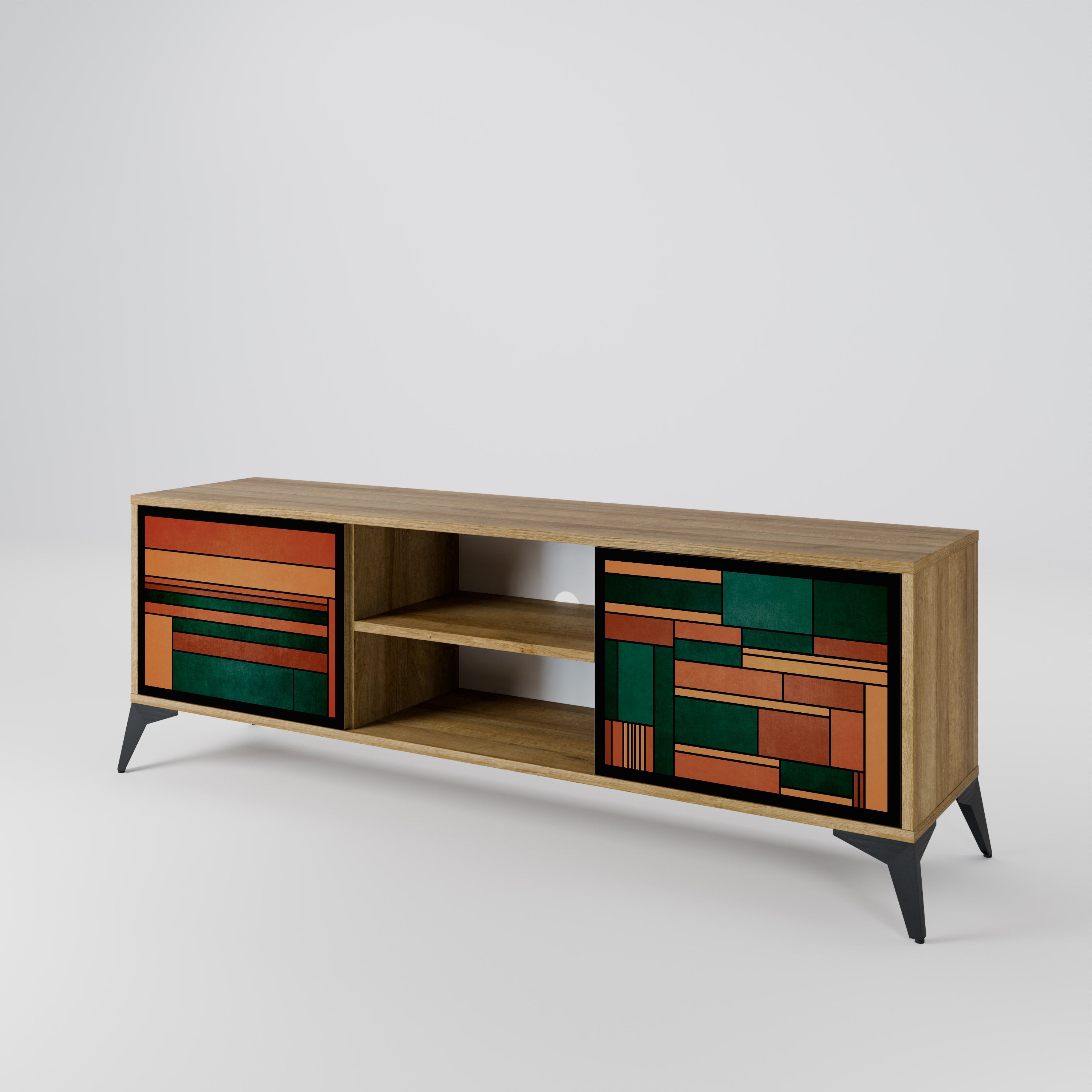 EARTHY FIGURES Mueble de TV de 2 puertas con efecto roble