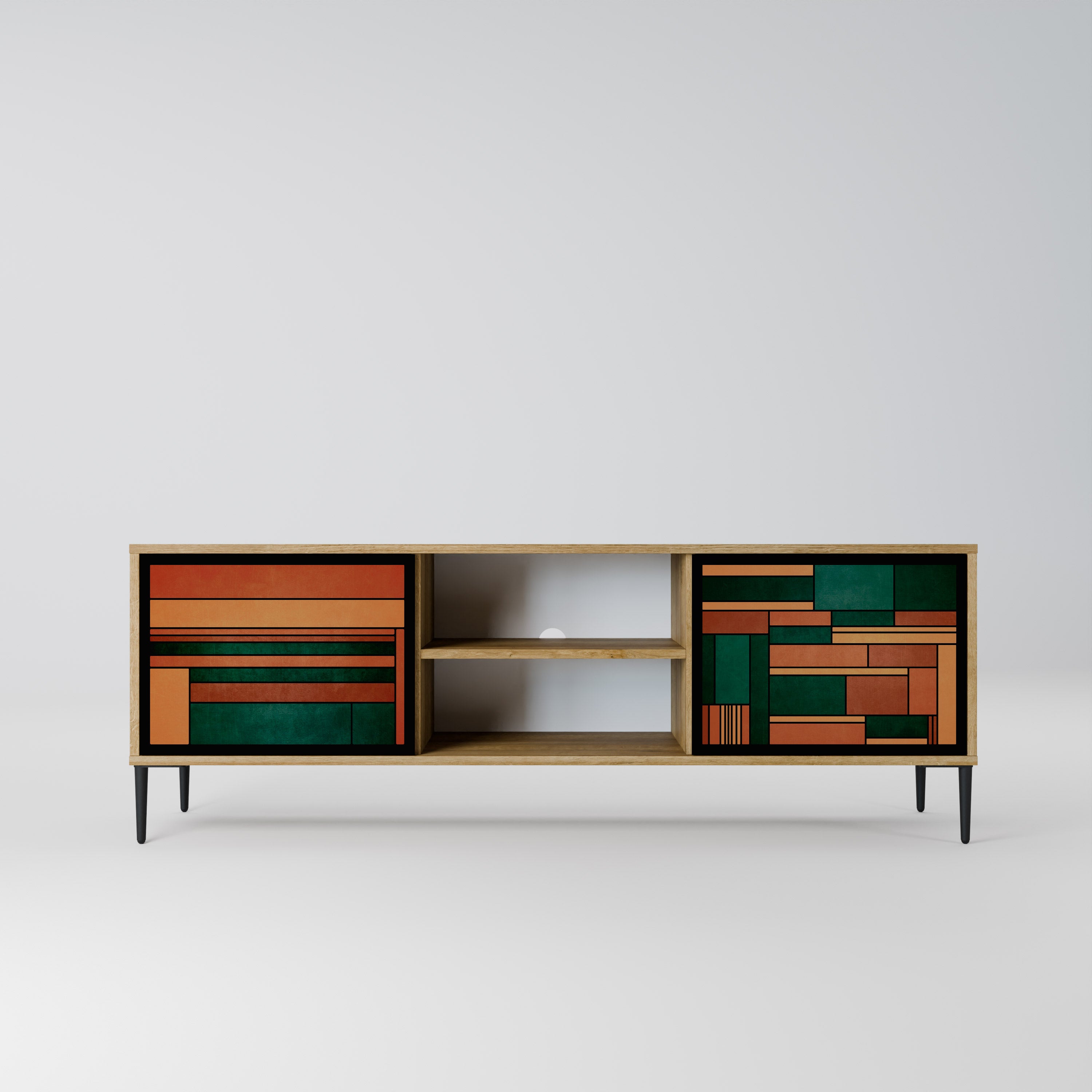 EARTHY FIGURES Mueble de TV de 2 puertas con efecto roble